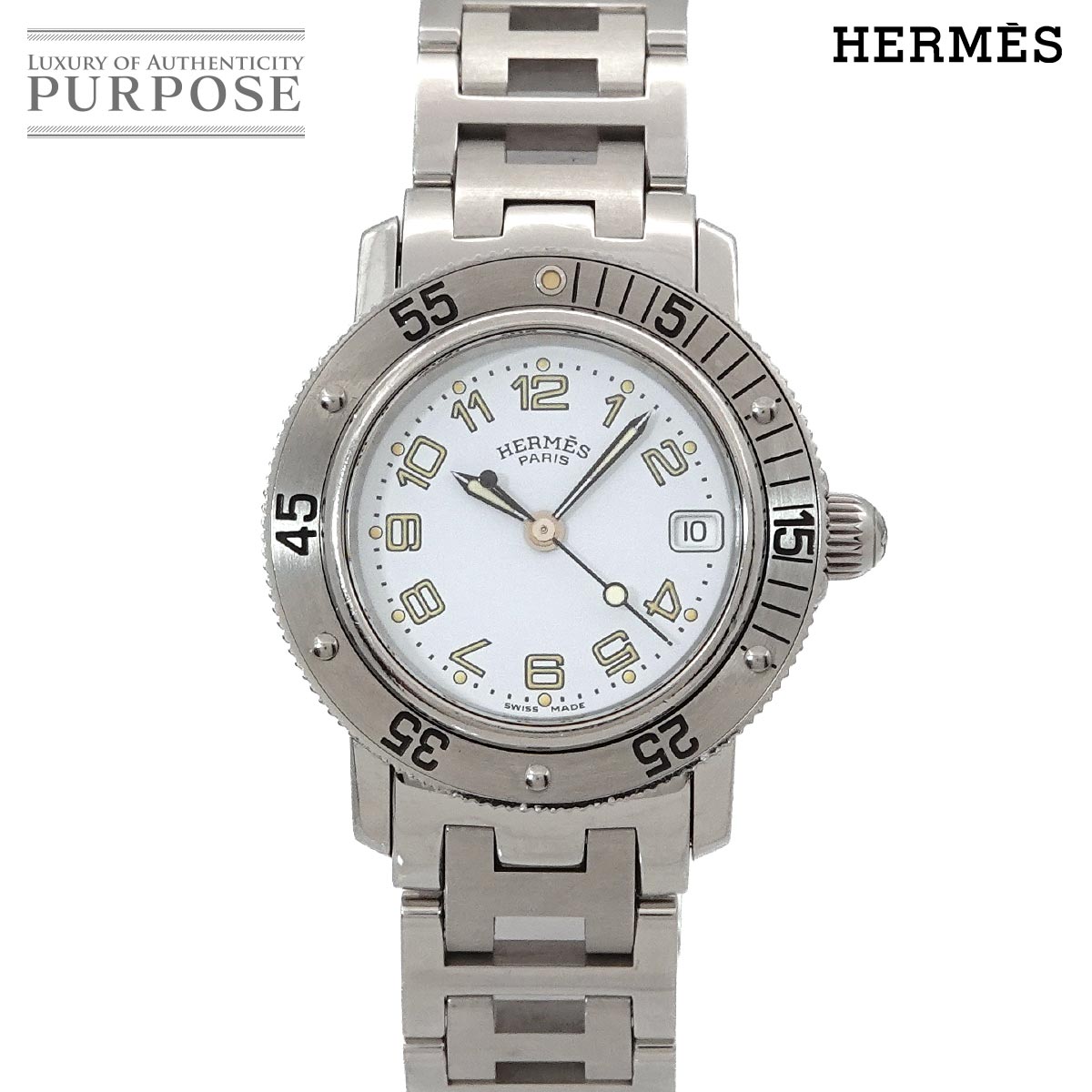 エルメス HERMES クリッパーダイバー CL5 210 ヴィンテージ レディース 腕時計 デイト ホワイト クォーツ ウォッチ Clipper Diver 【中古】