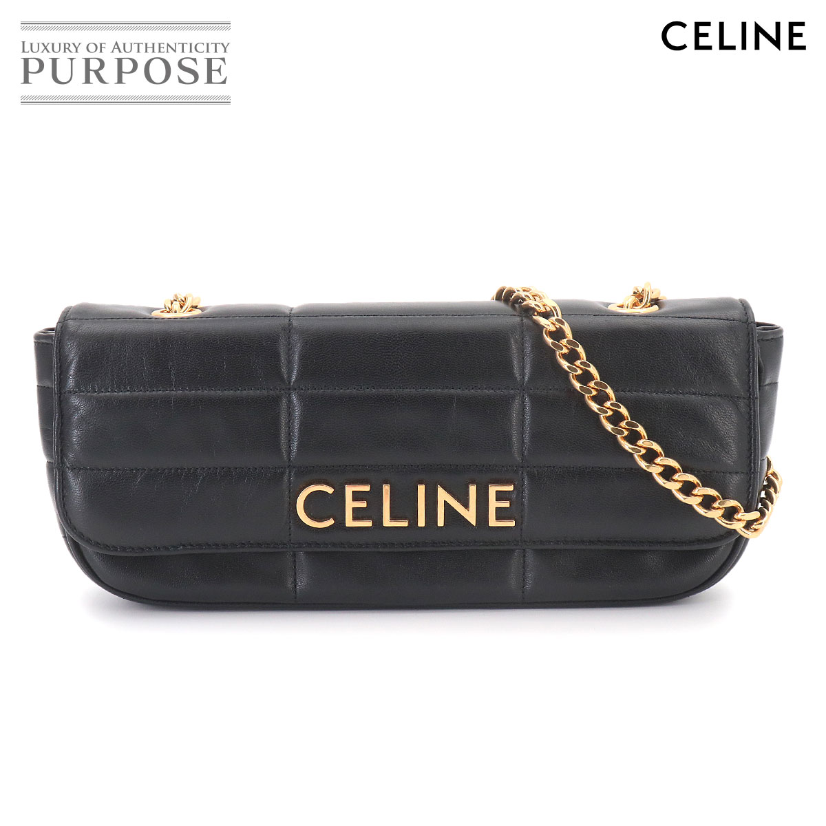 【新品負けず劣らず】 セリーヌ CELINE マトラッセ 白黒 チェーン店 肩部 御徒面子 なめし革 黒いこと 111843EPZ ゴールド 金具 Chain shoulder bag 【中古】