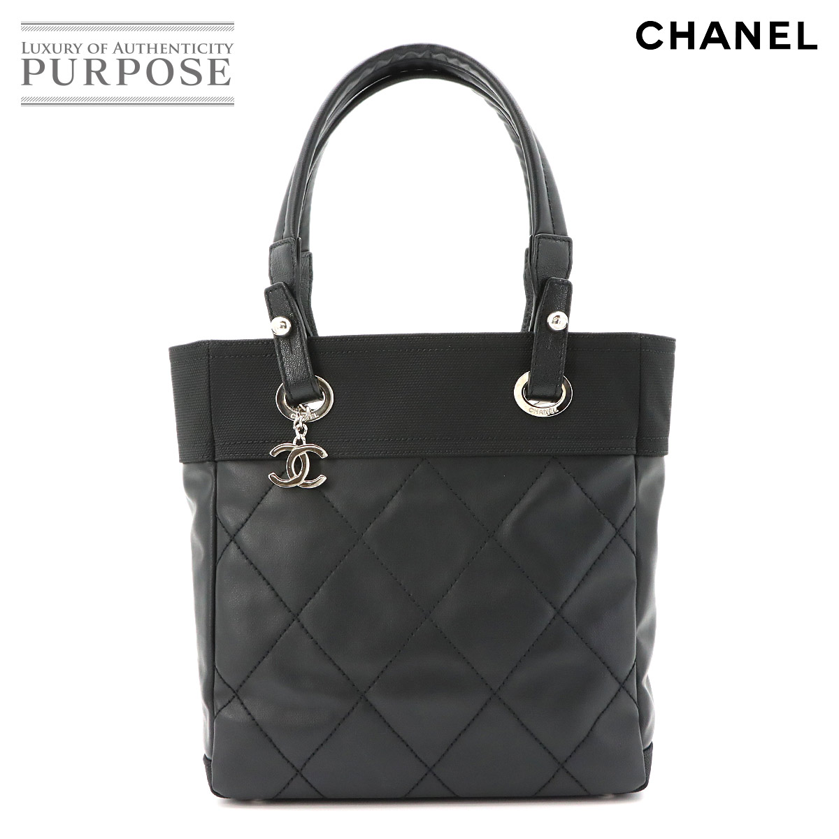 【未使用 展示品】 シャネル CHANEL パリビアリッツ PM トート バッグ PVC ナイロン レザー ブラック A34208 シルバー 金具 Paris Biarritz PM 【中古】|VINTAGE LOVER PURPOSE