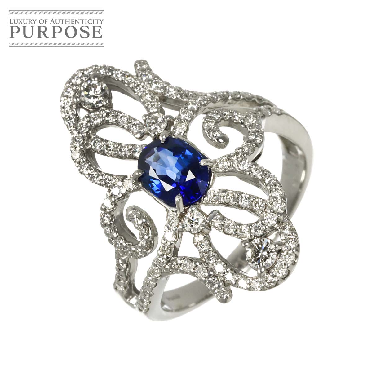 【新品仕上げ】 リング 12.5号 サファイヤ 0.86ct ダイヤ 0.84ct Pt プラチナ 指輪 Sapphire Ring 【中古】｜VINTAGE LOVER PURPOSE