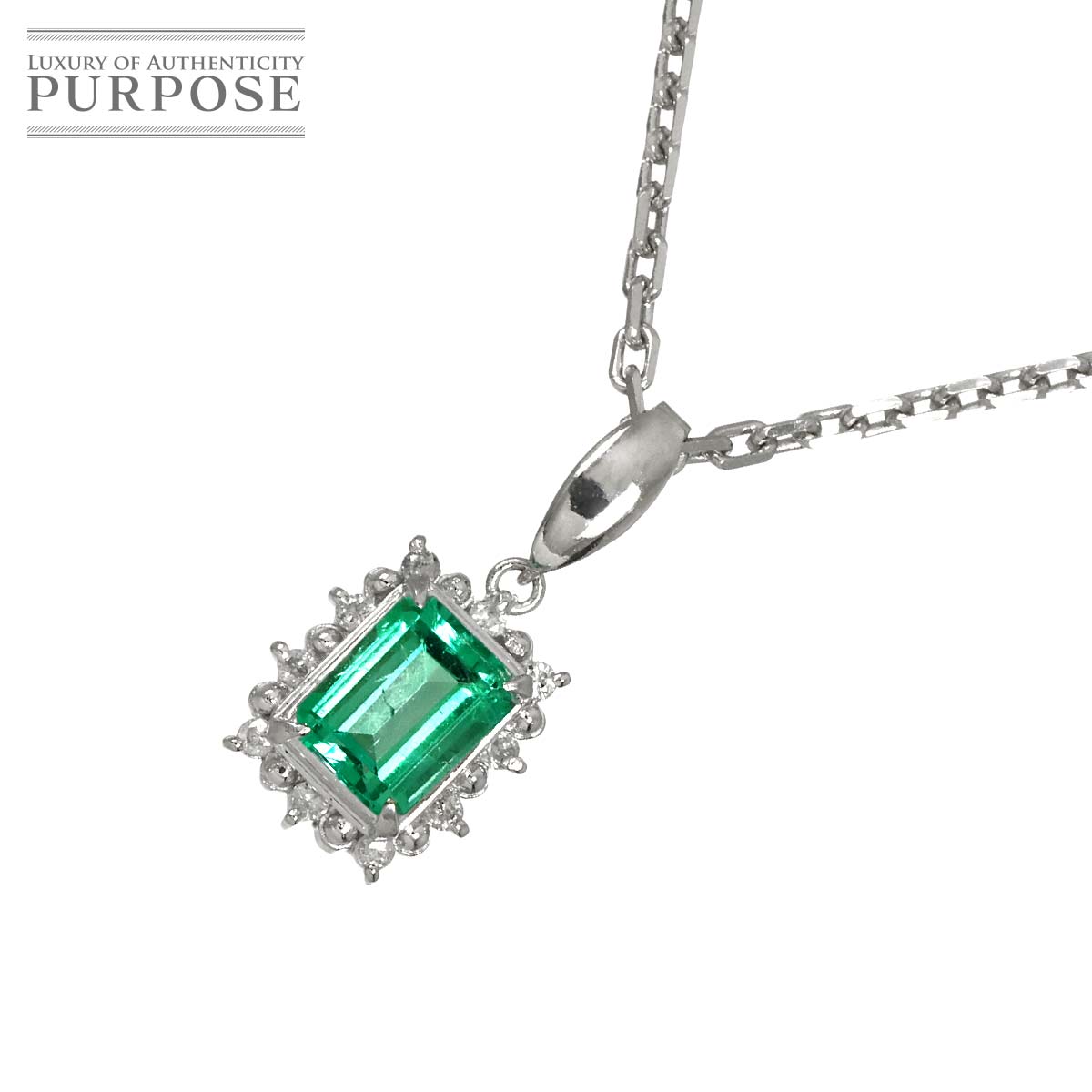 【新品仕上げ】 エメラルド 0.90ct ダイヤ 0.11ct ネックレス 40cm Pt プラチナ Emerald Necklace 【中古】|VINTAGE LOVER PURPOSE
