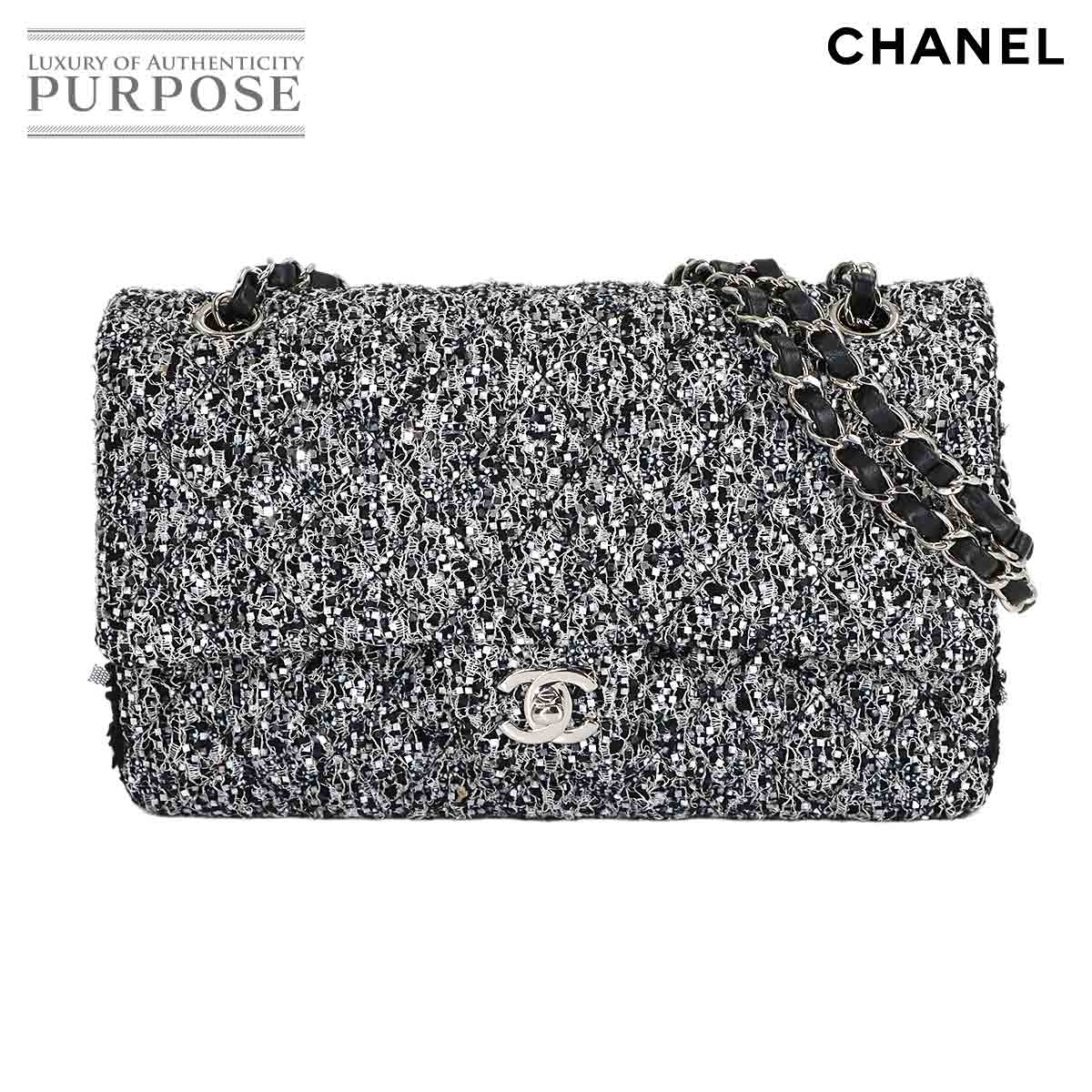 【未当て嵌める 見せびらかす品】 シャネル CHANEL マトラッセ チェーン店 肩部 御徒面子 ツィード スパンコール 黒いこと 薄墨色 A01112 しろがね色 金具 Matelasse 25 Bag 【中古】