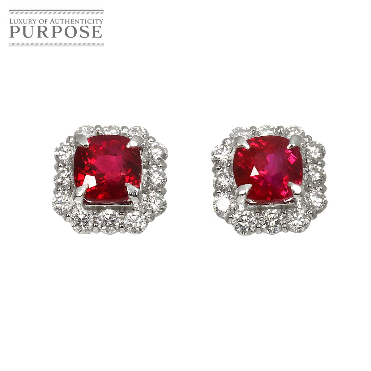 【新品仕上げ】 【ビルマ産】 ルビー 1.01ct/1.00ct ダイヤ 0.25ct/0.25ct ピアス Pt プラチナ 【鑑別書付き】 Ruby Earrings Pierced【中古】