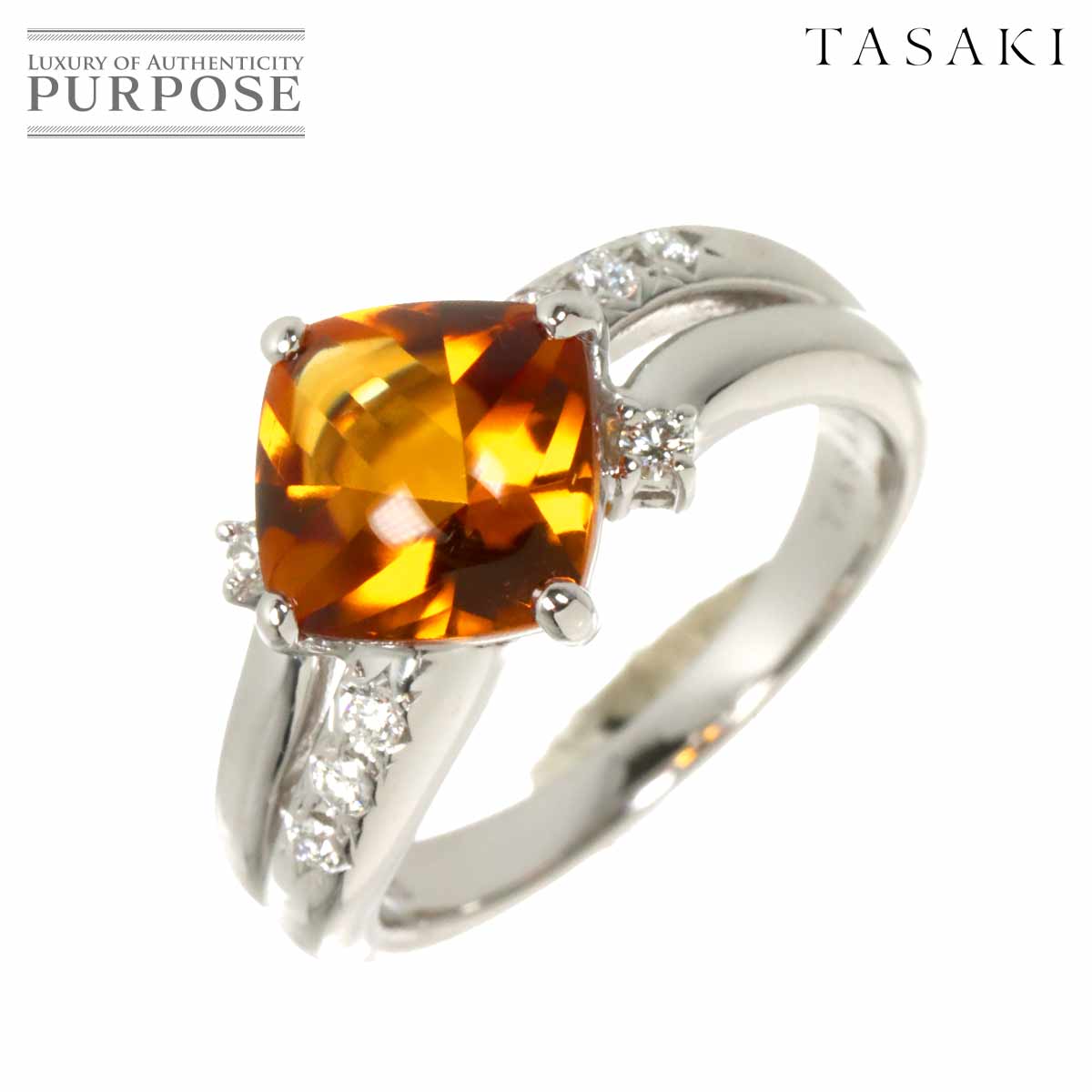 【新品同様】 タサキ TASAKI 11号 リング シトリン ダイヤ 0.12ct K18 WG ホワイトゴールド 750 田崎真珠 指輪 Citrine Ring【ソーティング付き】【中古】｜VINTAGE LOVER PURPOSE 154,000円