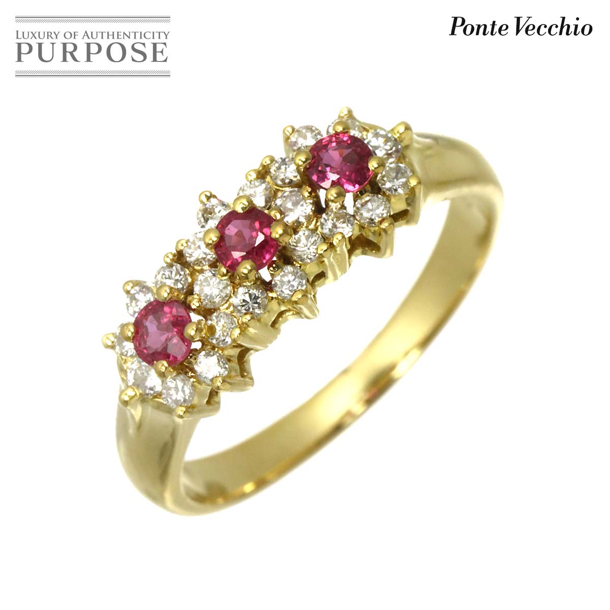 【新品同様】 ポンテヴェキオ Ponte Vecchio 12号 リング ルビー 0.32ct ダイヤ 0.29ct K18 YG イエローゴールド 750 指輪 Ring【中古】|VINTAGE LOVER PURPOSE