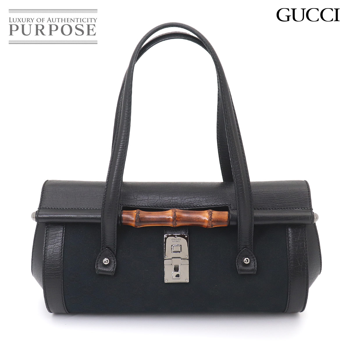 【美品】 グッチ GUCCI バンブー 御手手 御徒面子 GG帆布 なめし革 黒いこと 111713 しろがね色 金具 Banboo Bag 【中古】