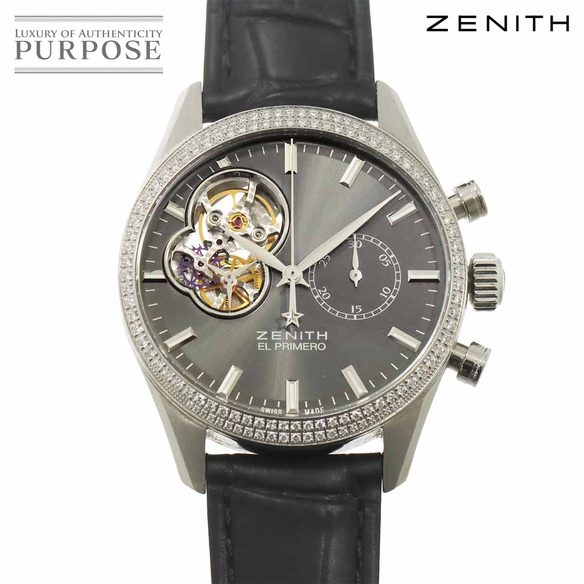 ゼニス ZENITH エルプリメロ クロノマスター 明けっ広げ 小母さん 16 2150 4062 レディース ウォッチ ダイヤベゼル 薄墨色 自動小銃一巻き El primero 【中古】
