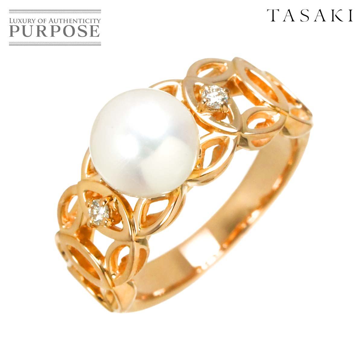 【新品同様】 タサキ TASAKI 12号 リング アコヤ真珠 7.7mm ダイヤ 0.04ct K18 PG ピンクゴールド 750 パール 指輪 Akoya Pearl Ring【中古】｜VINTAGE LOVER PURPOSE 154,000円