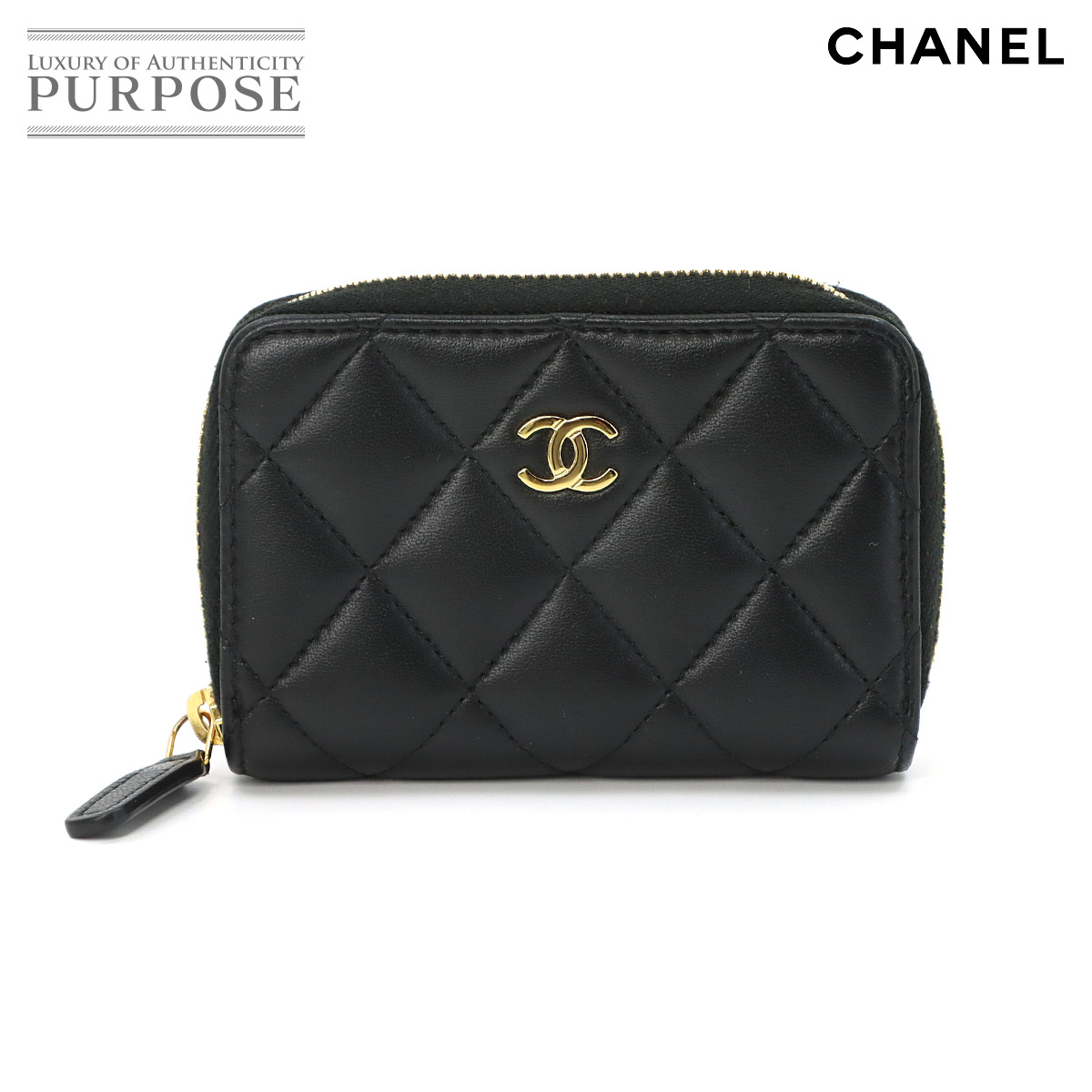 【新品負けず劣らず】 シャネル CHANEL マトラッセ コインケース 釣り銭入れ 子ヒツジひと肌 黒いこと ココマーク AP0216 ゴールド 金具 Coin Purse 【中古】