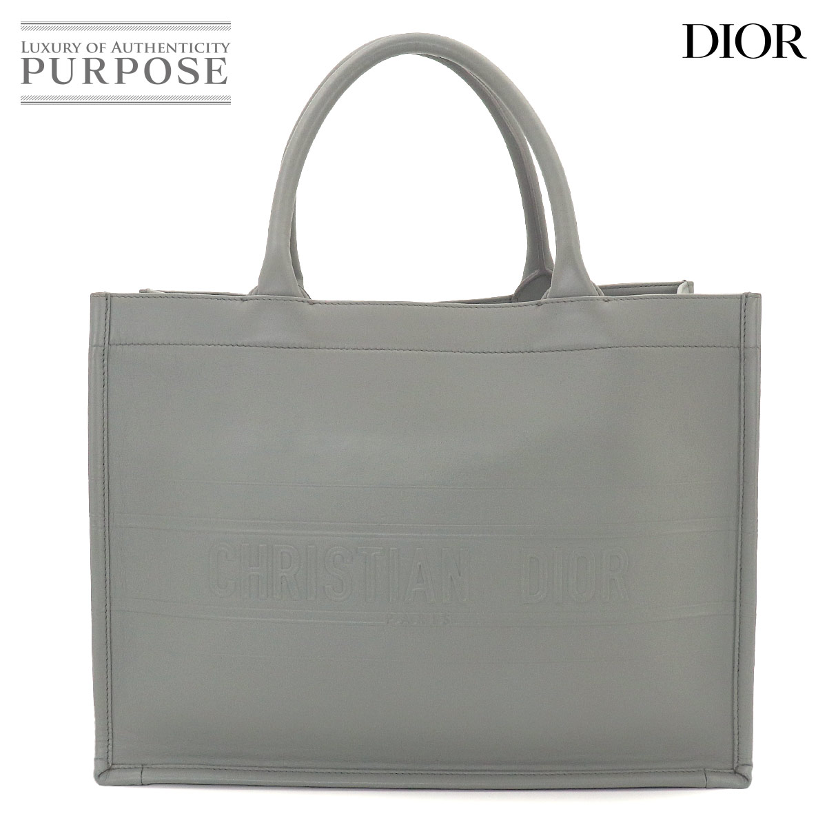 【美品】 読みもの トート 並み並み 御徒面子 クリスチャン クリスチャンディオール Christian Dior なめし革 薄墨色 M1296ZGSB Book Tote Bag Medium 【中古】