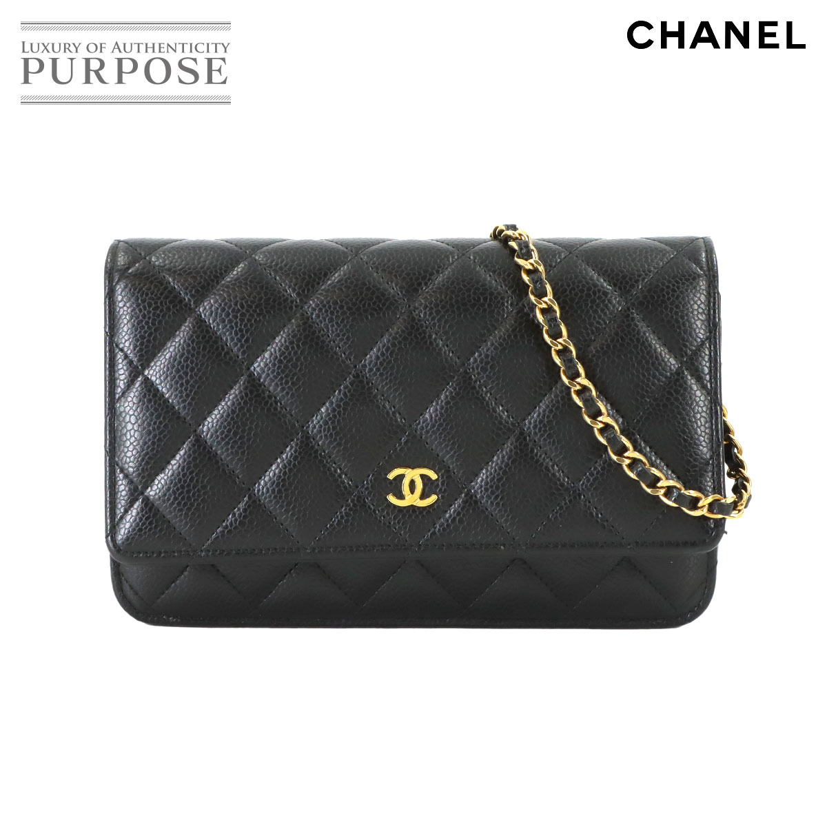 【新品負けず劣らず】 シャネル CHANEL マトラッセ 古典派音楽 チェーン店 ウォレット 長札入れ キャビア素はだ 黒いこと AP0250 ゴールド 金具 Chain Wallet 【中古】