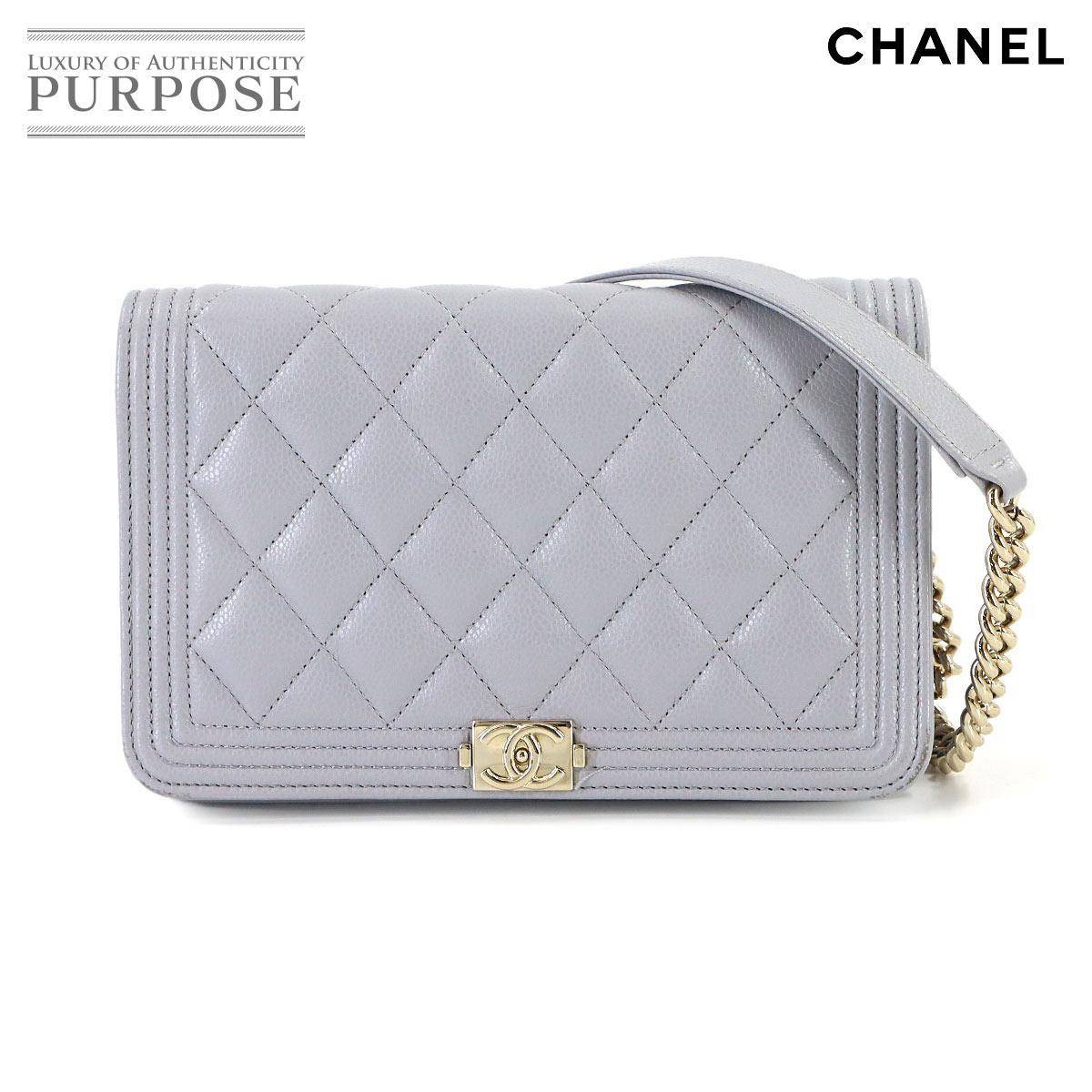 【美品】 シャネル CHANEL 男の子シャネル チェーン店 ウォレット 長札入れ キャビア素はだ 薄墨色 AP1117 ゴールド 金具 Chain Wallet 【中古】