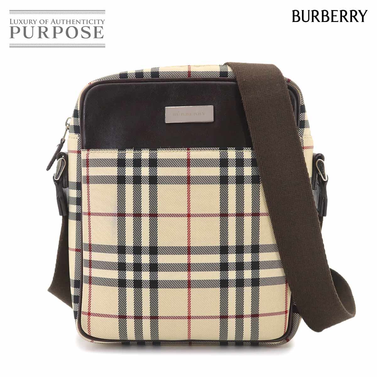 バーバリー BURBERRY ノバチェック 肩肉 御徒面子 帆布 なめし革 ベージュ 赤銅色 しろがね色 金具 Shoulder Bag 【中古】