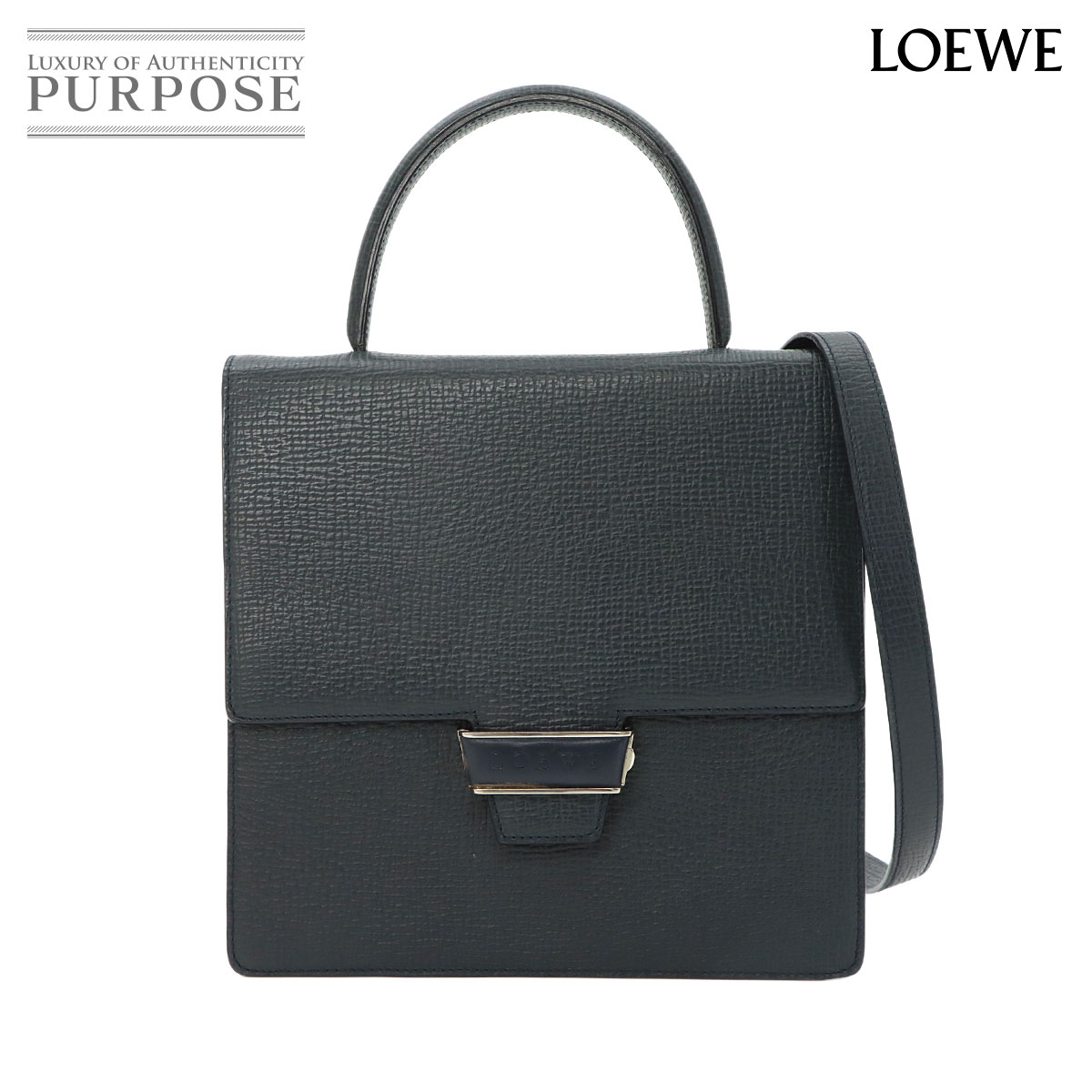 【美品】 ロエベ LOEWE 2way ハンド ショルダー バッグ レザー ブルー系 シルバー 金具 ヴィンテージ Hand Shoulder Bag 【中古】｜VINTAGE LOVER PURPOSE 42,000円