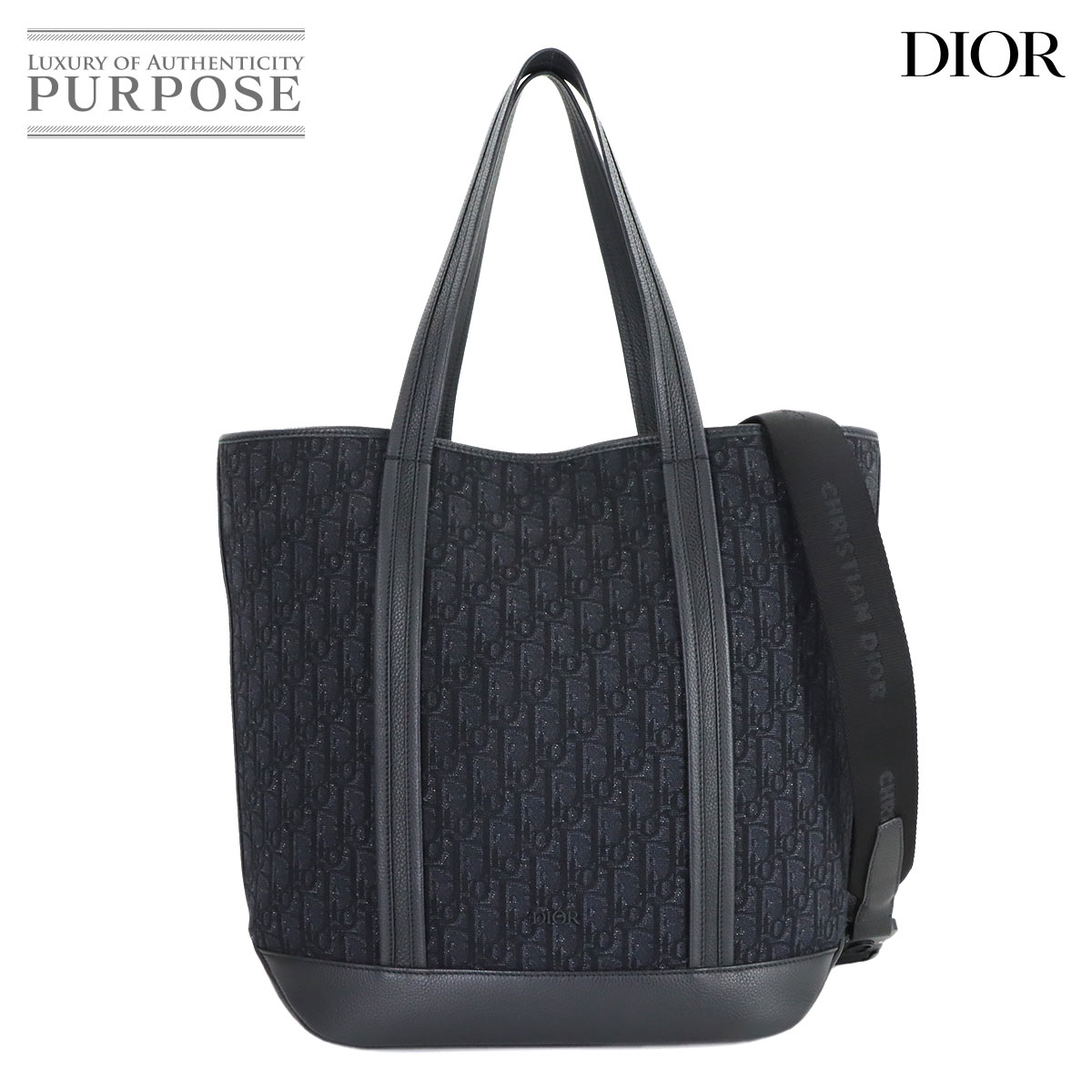 【未当て嵌める 見せびらかす品】 クリスチャン クリスチャンディオール Christian Dior オブ西洋葱 ボヤージュ 2way トート 肩部 御徒面子 帆布 なめし革 黒いこと Voyage Tote Bag 【中古】