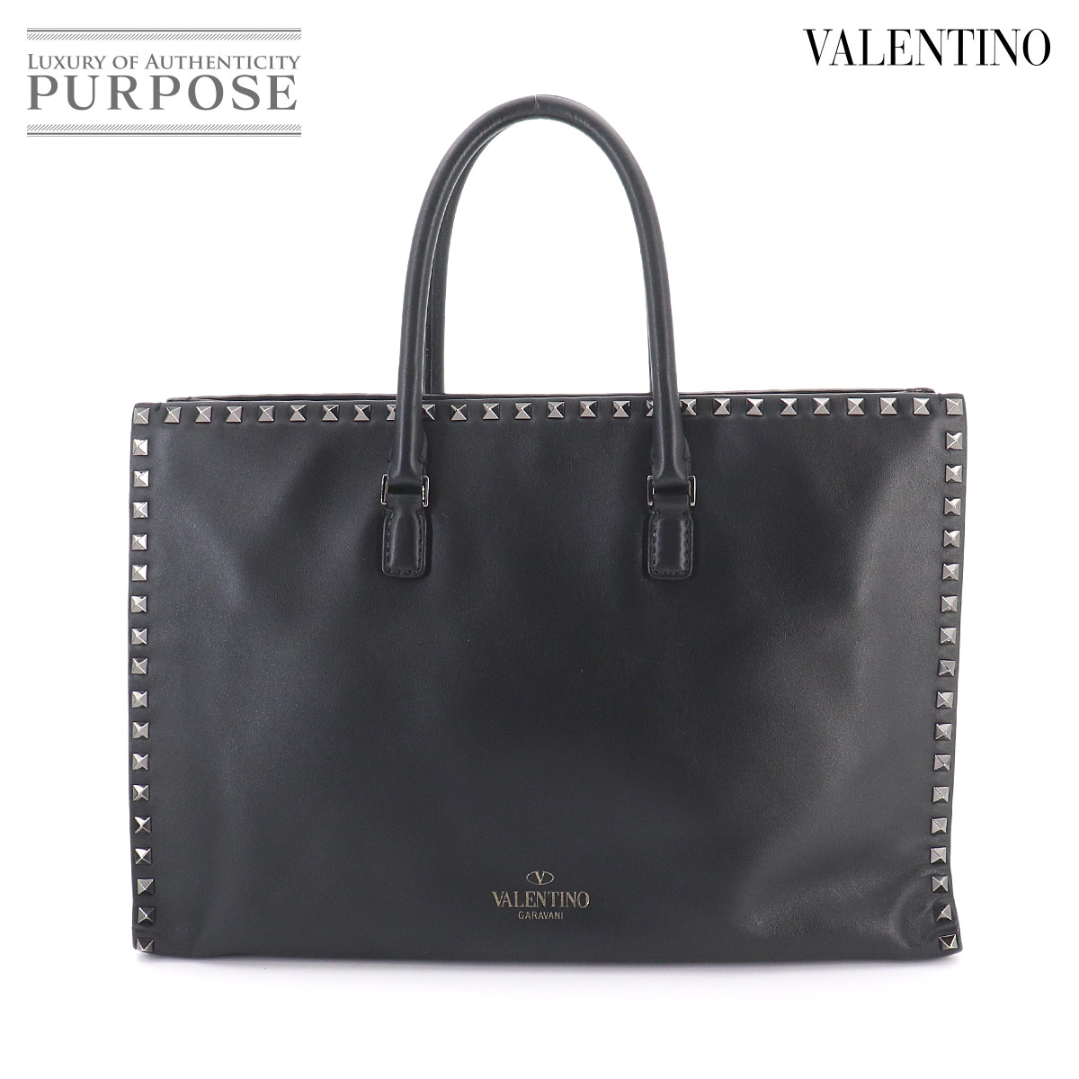 ヴァレンティノ ガラヴァーニ VALENTINO GARAVANI ロックスタッズ 2way トート 肩肉 御徒面子 なめし革 黒いこと Tote Bag 【中古】