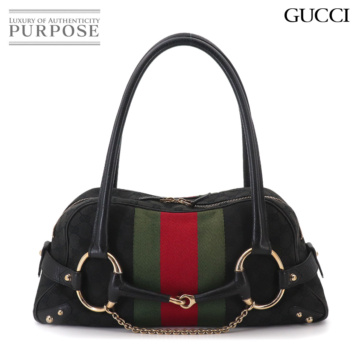 グッチ GUCCI 導管ビット 肩先 御徒面子 GG帆布 なめし革 黒いこと 131092 ゴールド 金具 Horsebit Shoulder Bag 【中古】