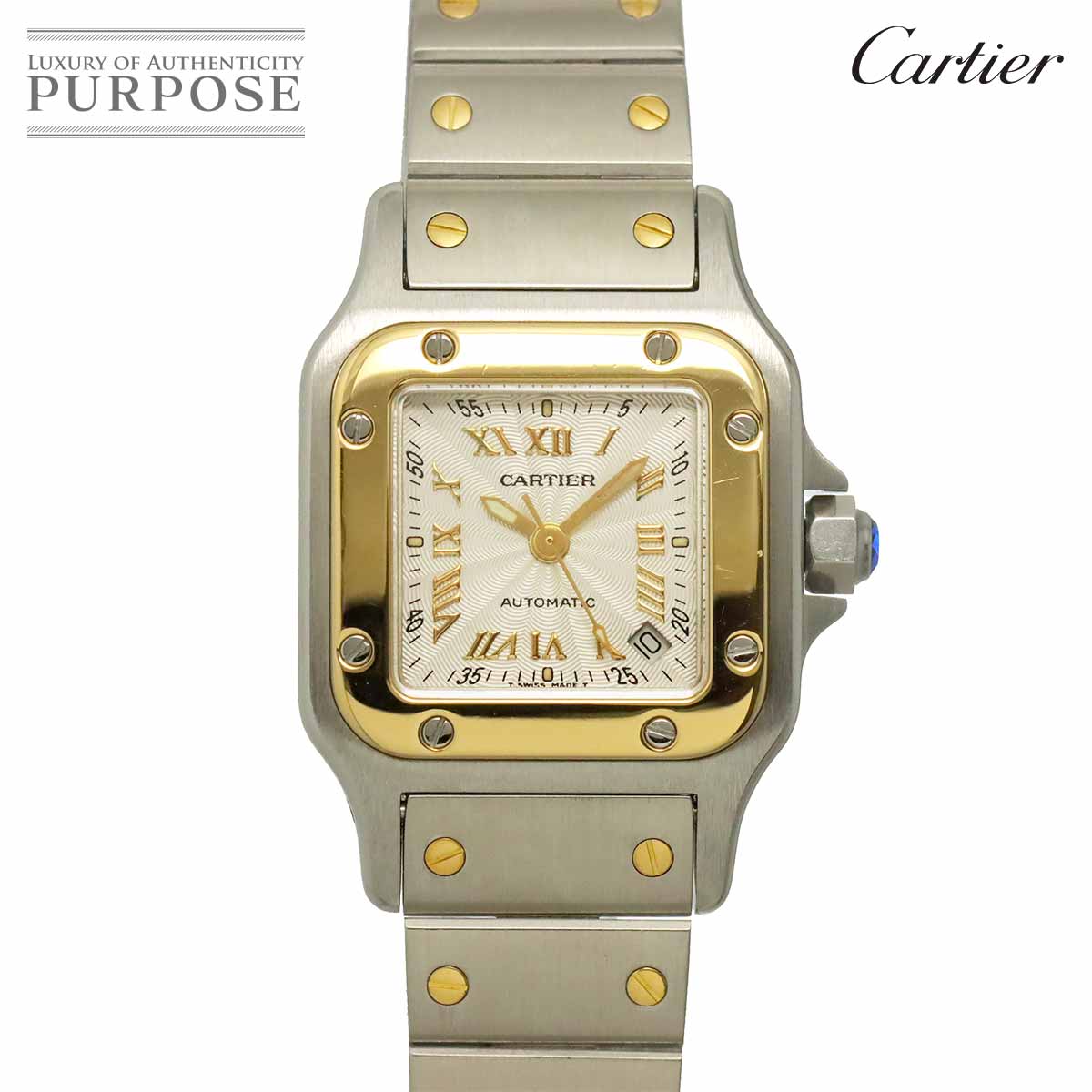 【OH 新品仕上 済み】 カルティエ Cartier サントスガルベSM 二人組 W20045C4 20周年不死化制限事項 レディース ウオッチ デイト しろがね色 ギョーシェ YG オートマ 自動小銃一巻き ご覧なさる Santos Galbee 【中古】