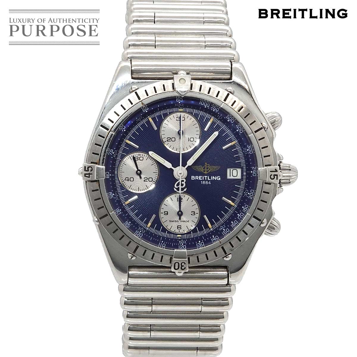 ブライト輪っか BREITLING クロノマット A13047 クロノグラフ メンズ ウォッチ デイト 青色 オートマ 自動小銃一巻き 御覧なさる Chronomat 【中古】