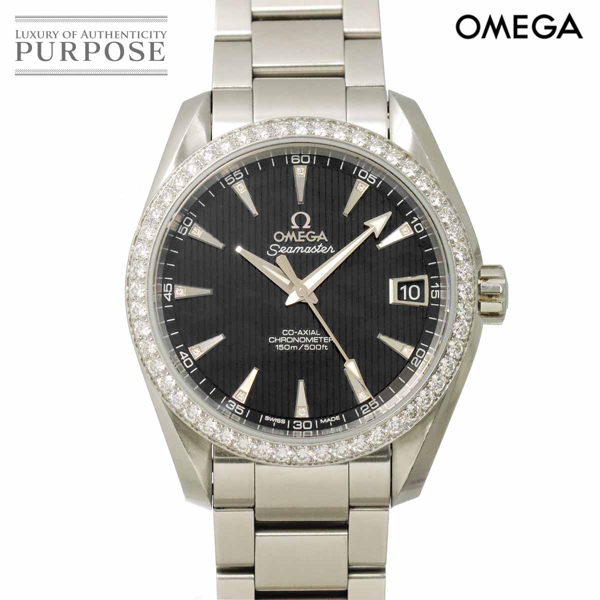 オメガ OMEGA シーマスター アクアテラ コーアクシャル 231 15 39 21 51 001 メンズ 腕時計 11P ダイヤ デイト ダイヤベゼル ブラック 自動巻き Seamaster 【中古】｜VINTAGE LOVER PURPOSE