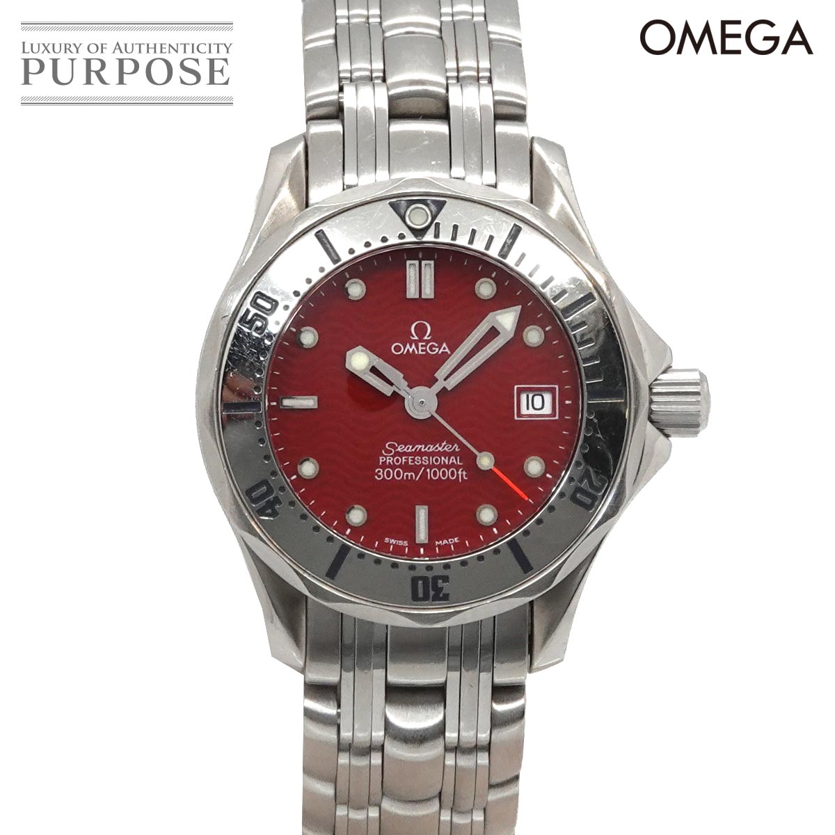 ゼロ OMEGA シーマスター 300 職業的 2582 61 丸井制限事項 レディース ウォッチ デイト 赤いこと 石英 御覧なさる Seamaster 【中古】