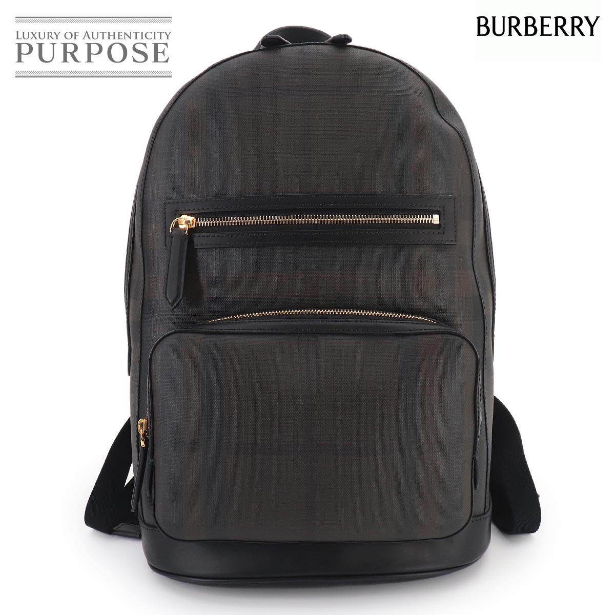 【新品負けず劣らず】 バーバリー BURBERRY スモークドチェック うしろ側容器に並べる PVC なめし革 暗然たる赤銅色 黒いこと 3996212 ゴールド 金具 Backpack 【中古】