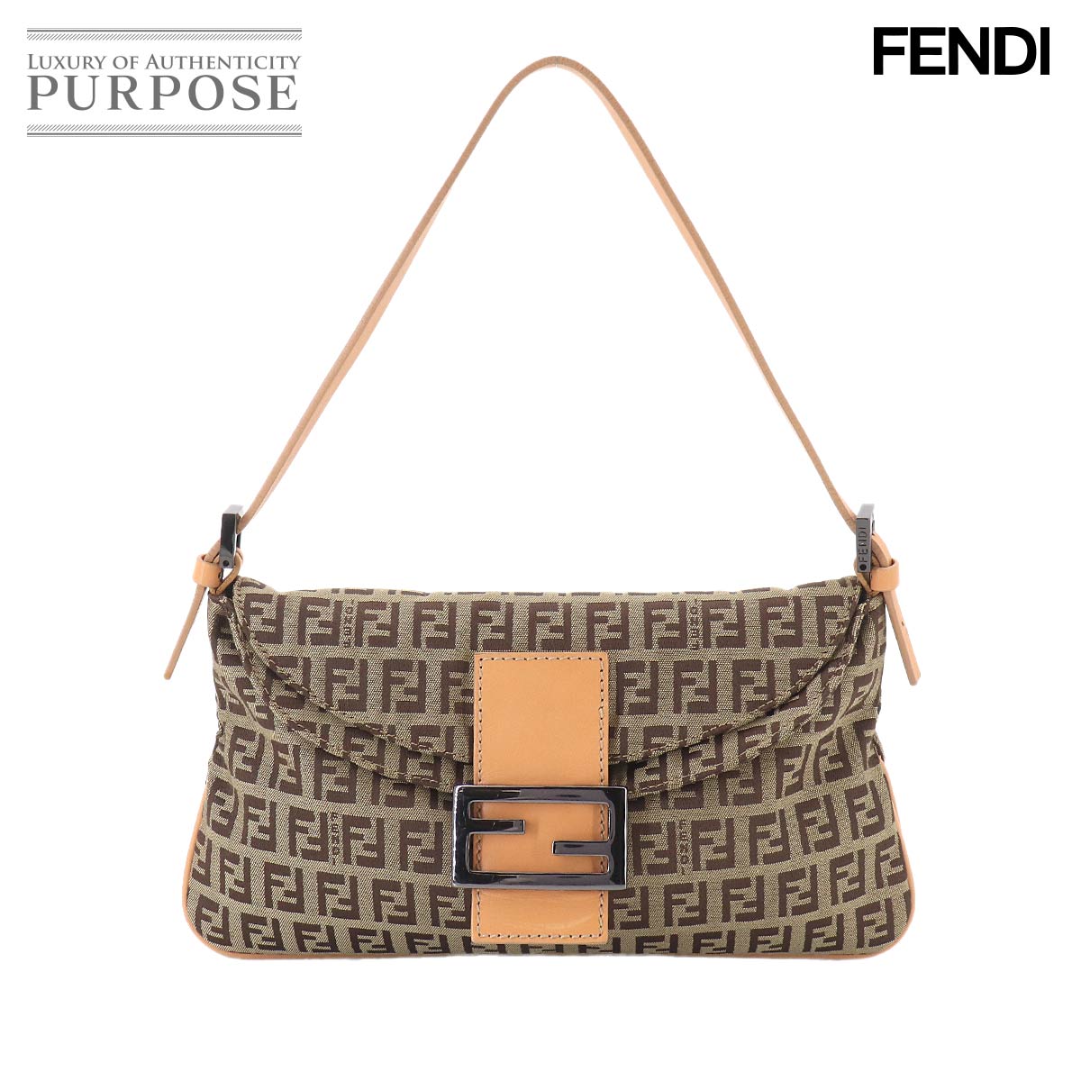 【新品負けず劣らず】 フェンディ FENDI ズッキーノ マンマバケット 肩肉 御徒面子 帆布 ベージュ 赤銅色 8BR009 火器メタ 金具 Zucchino Mamma Baguette 【中古】
