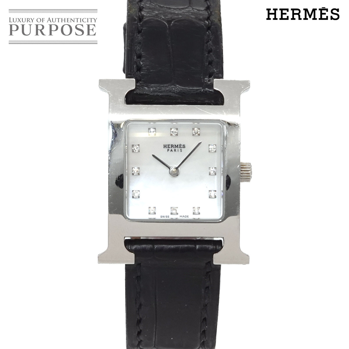 エルメス HERMES H御覧なさる HH1 210 レディース ウォッチ 12P 金剛石 白いこと外殻 石英 御覧なさる H Watch 【中古】