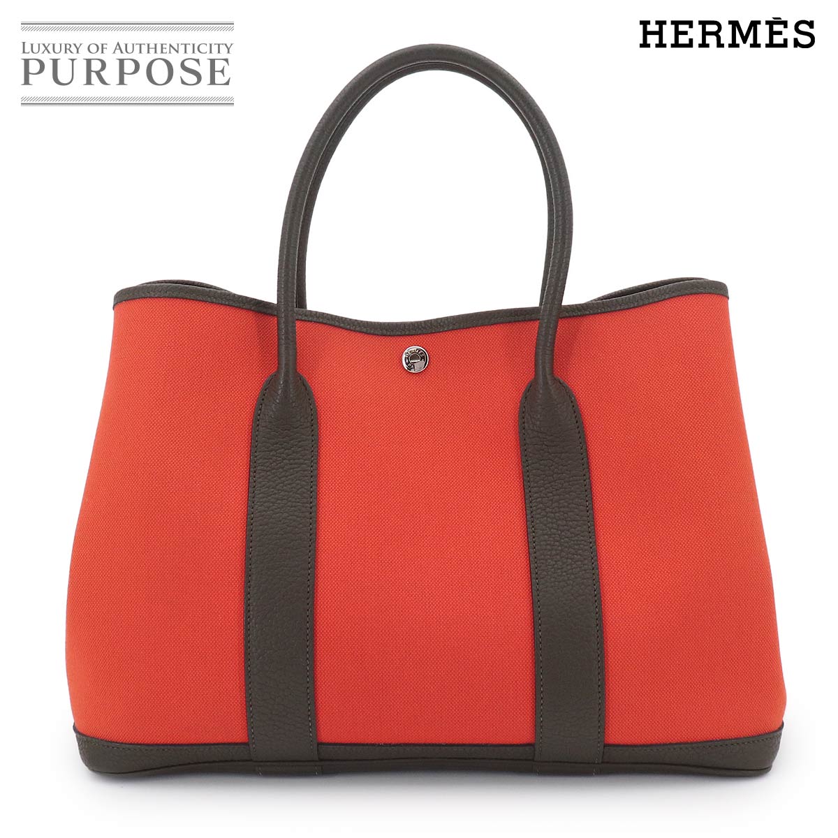 【新品負けず劣らず】 園地寄り合い PM エルメス HERMES トート 御徒面子 トワルミリタリー ネゴンダ オレンジポピー 頭を覆う物オリーブ C目じるし Garden Party 【中古】