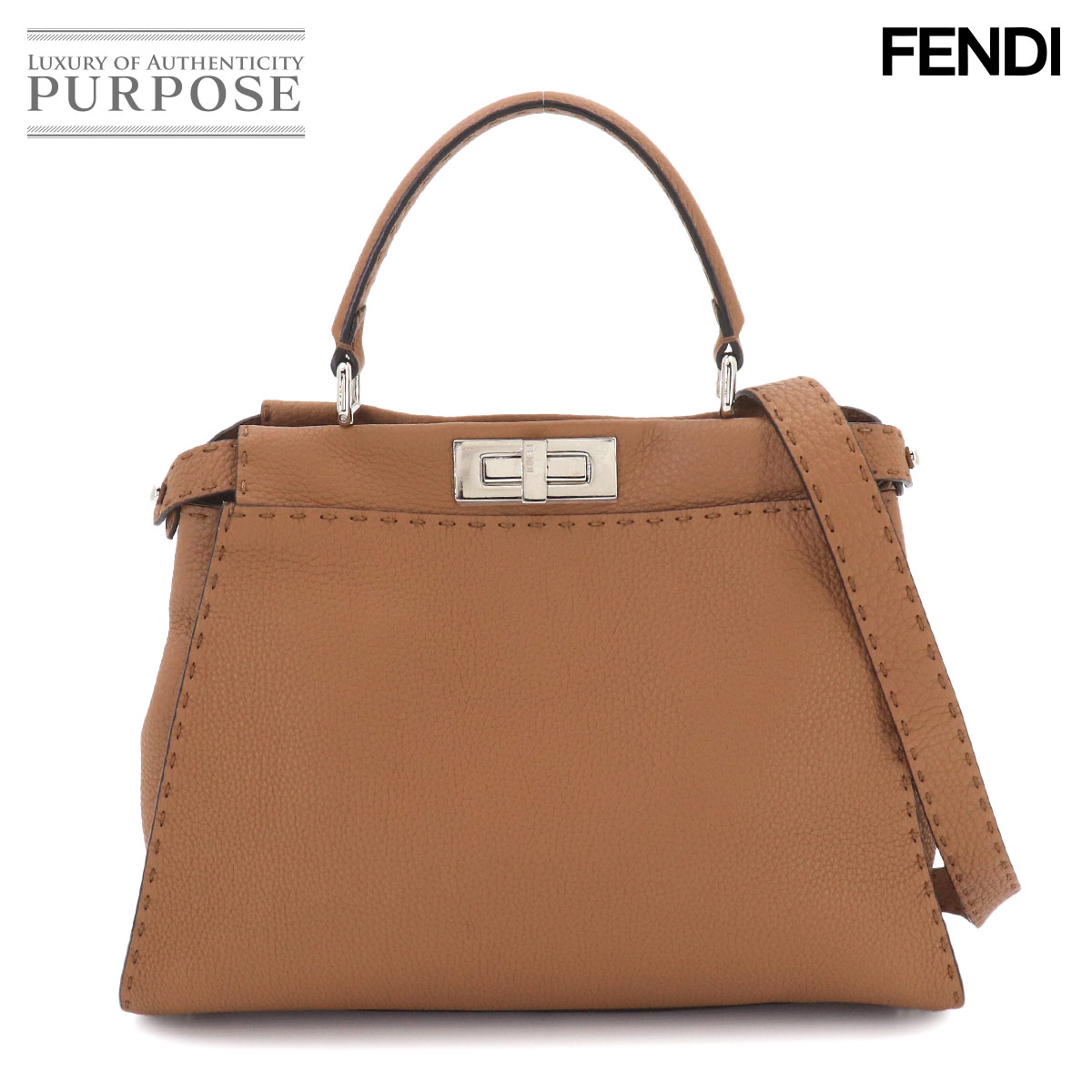 【未当て嵌める 見せびらかす品】 フェンディ FENDI セレリア ピーカブー レギュラー 2way お手々 肩部 御徒面子 なめし革 赤銅色 8BN290 Selleria Peekaboo 【中古】