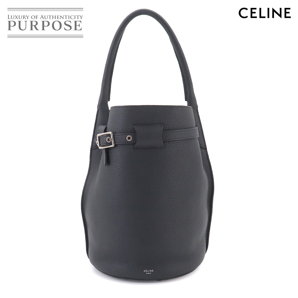 【新品負けず劣らず】 セリーヌ CELINE ビッグ御徒面子 ナノ 井戸釣瓶 お手て 御徒面子 なめし革 薄墨色 しろがね色 金具 Big Bag Nano Bucket 【中古】