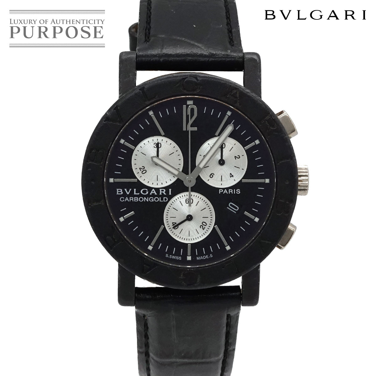 ブル小峡谷 BVLGARI ブルガリブルガリ クロノグラフ BB38CLCH メンズ ウォッチ デイト 黒いこと 炭素 石英 御覧なさる BVLGARIBVLGARI 【中古】