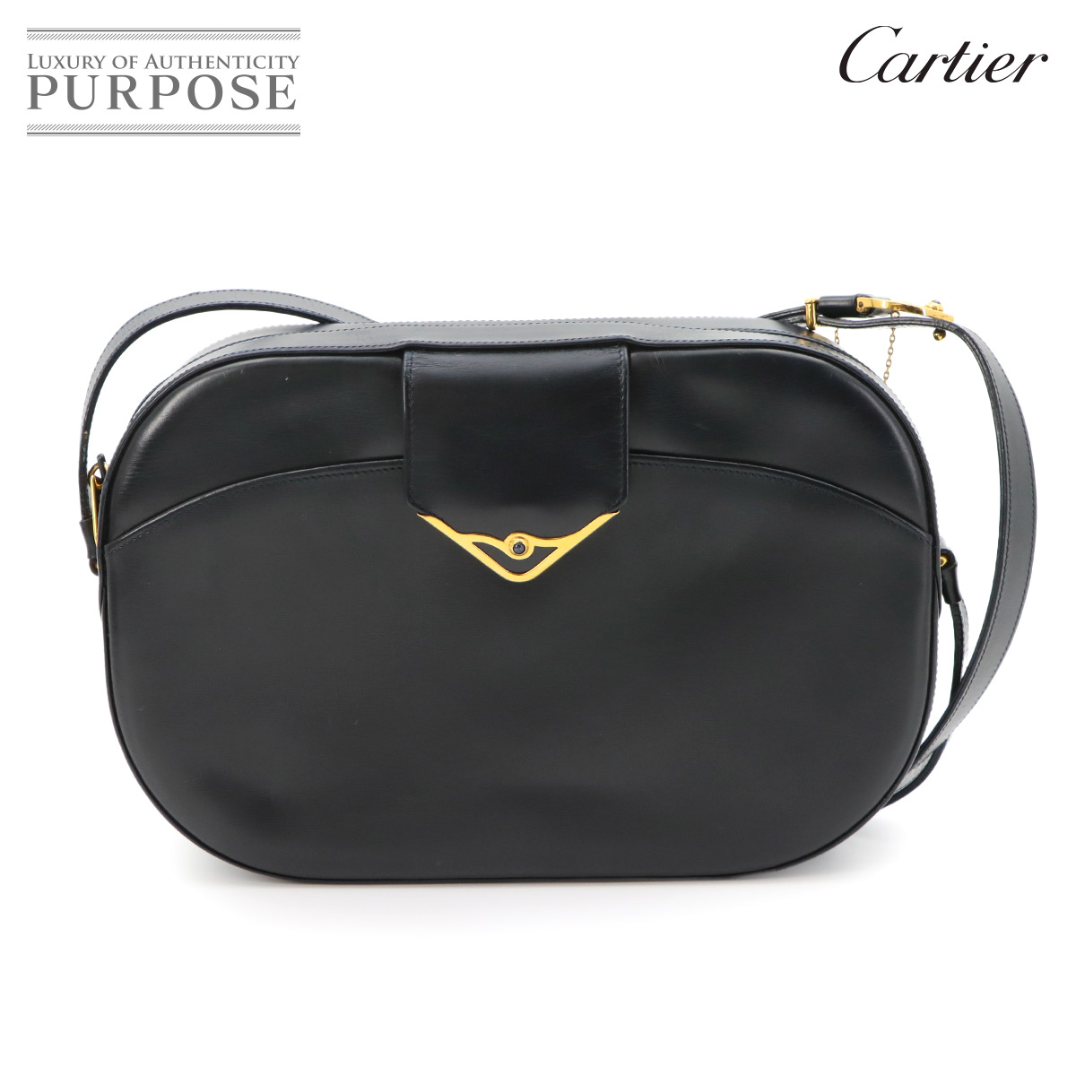 カルティエ Cartier サファイア伝達ルート S DE CARTIER 肩先 御徒面子 なめし革 米国海軍 ゴールド 金具 ヴィンテージ Sapphire Line Bag 【中古】