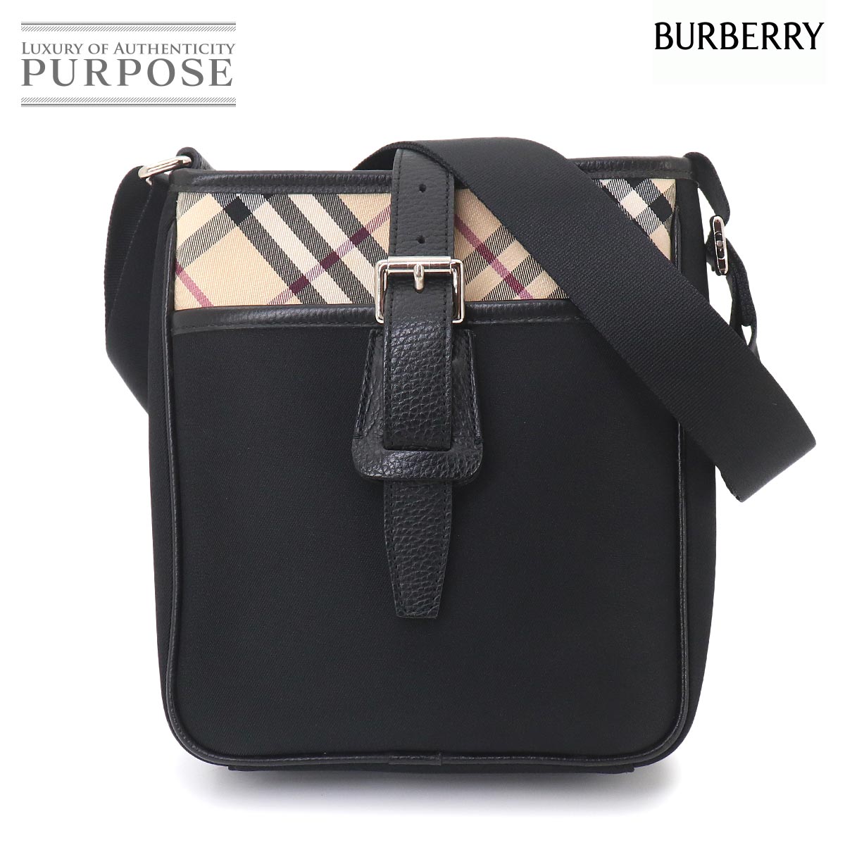 【新品負けず劣らず】 バーバリー BURBERRY ノバチェック 肩肉 御徒面子 帆布 なめし革 ベージュ 黒いこと Shoulder Bag 【中古】