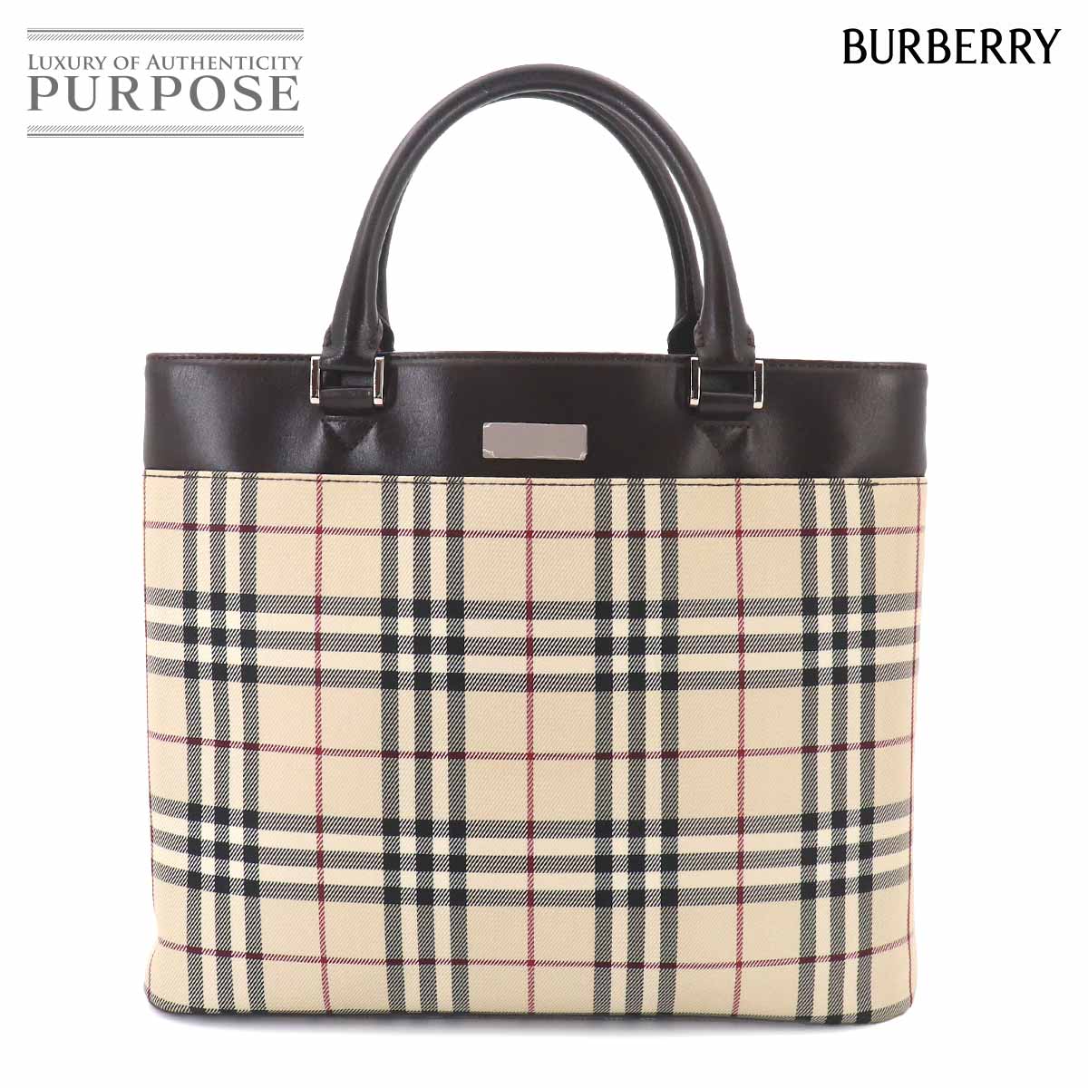 【美品】 バーバリー BURBERRY ノバチェック お手て 御徒面子 帆布 なめし革 ベージュ 暗然たる赤銅色 Hand Bag 【中古】