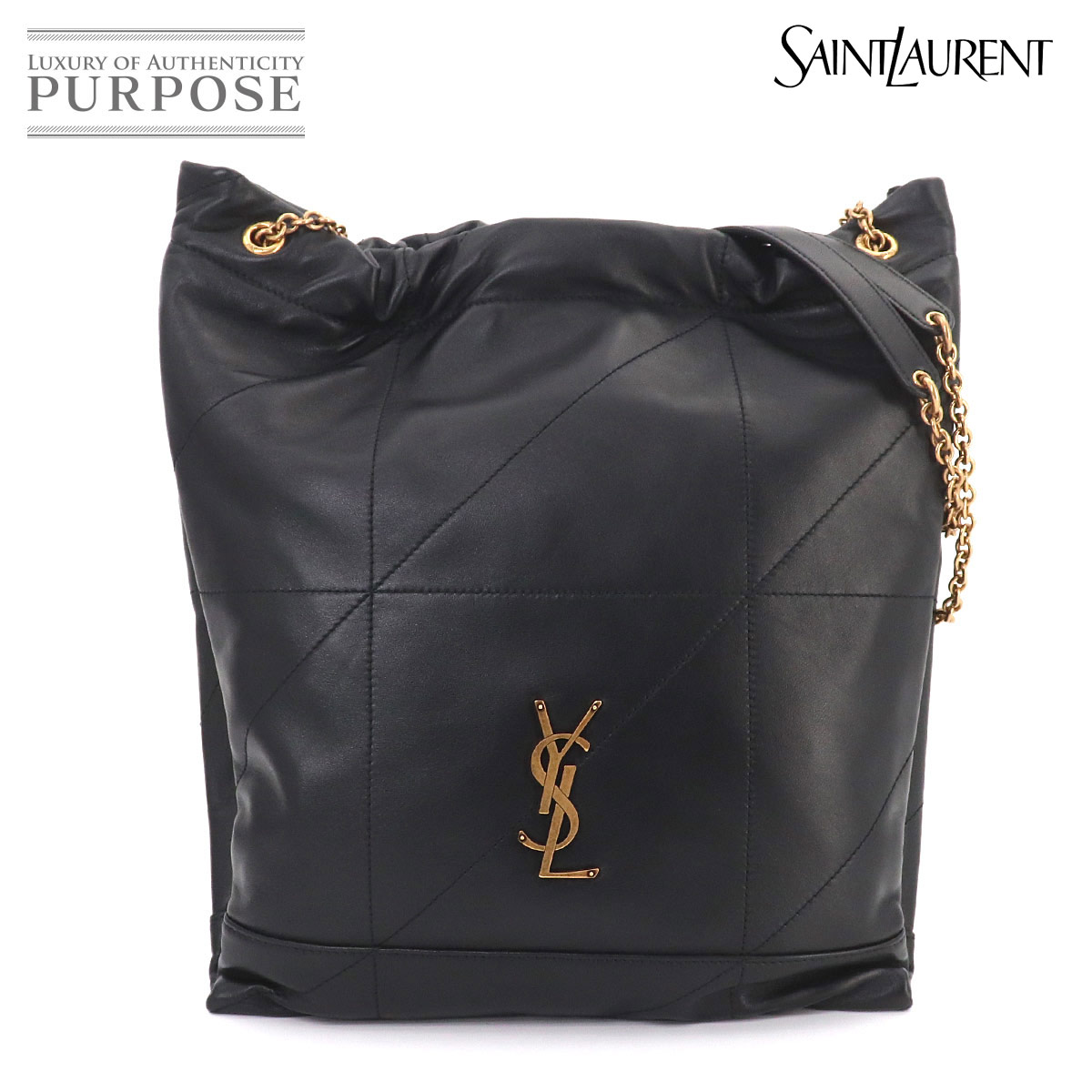 【未当て嵌める 見せびらかす品】 サンローラン SAINT LAURENT ジェイミー 肩肉 御徒面子 なめし革 黒いこと 781666 ゴールド 金具 Jamie Pochon Shoulder Bag 【中古】