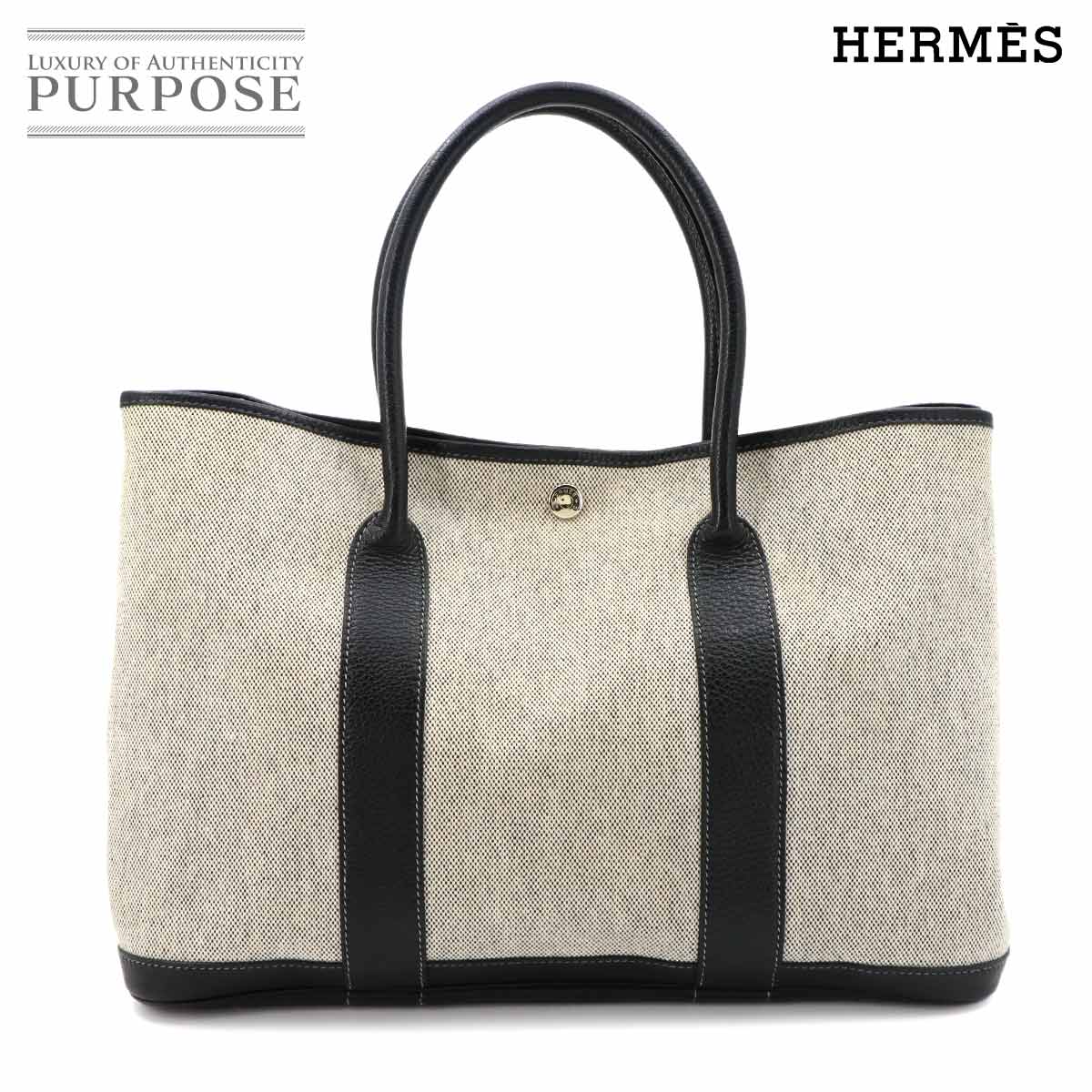 エルメス HERMES 苑地寄りあい 36 PM トート 御徒面子 トワルアッシュ ネゴンダ 黒いこと 薄墨色 □G目じるし Garden Party PM 【中古】