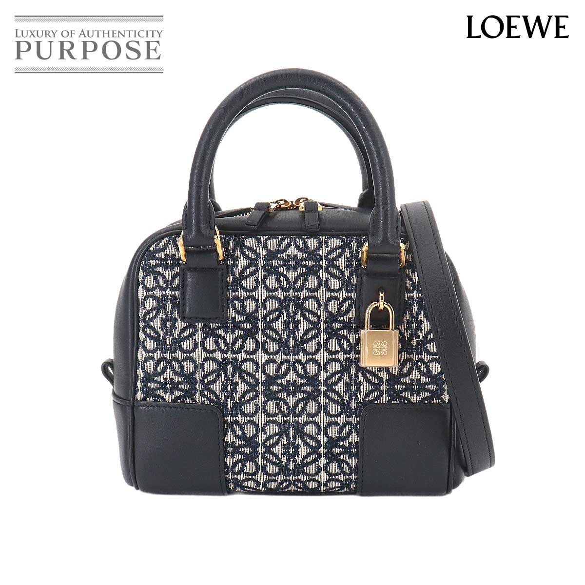 【未使用 展示品】 ロエベ LOEWE アマソナ 16 スクエア 2way ハンド ショルダー バッグ キャンバス レザー ブラック ゴールド 金具 Amazona 【中古】｜VINTAGE LOVER PURPOSE