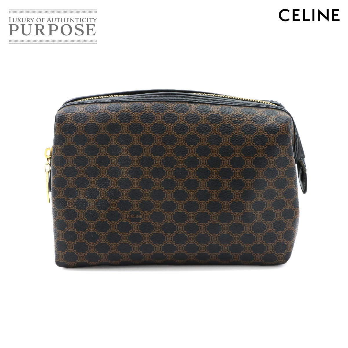【新品負けず劣らず】 セリーヌ CELINE マカダム 車寄せ PVC なめし革 黒いこと ゴールド 金具 ヴィンテージ Macadam Pouch 【中古】