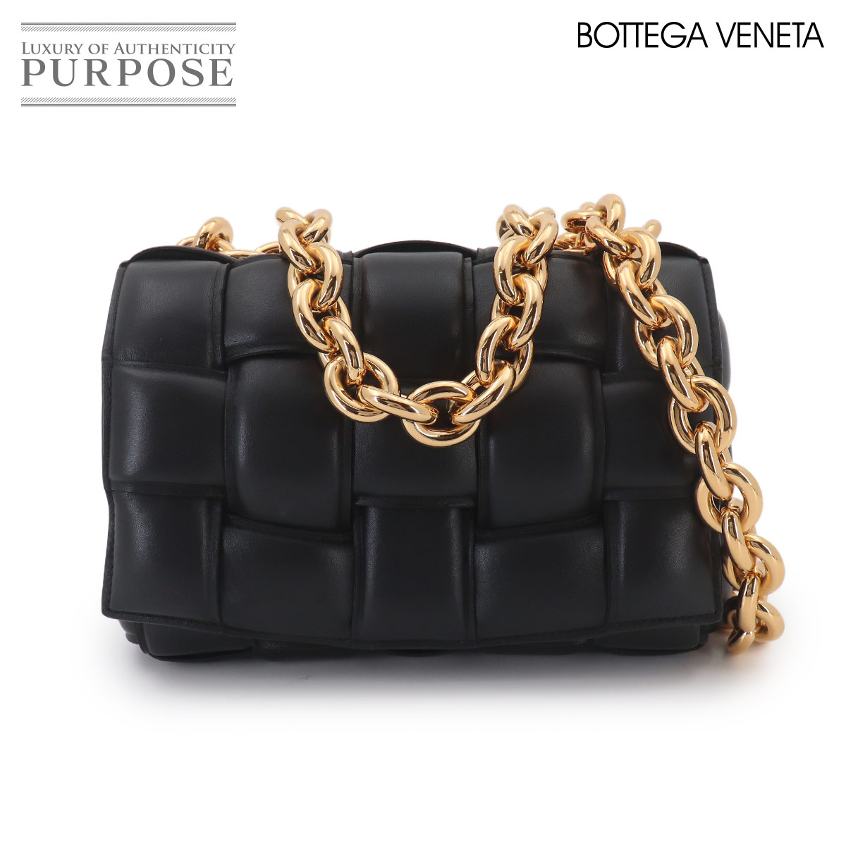 【未当て嵌める 見せびらかす品】 ボッテガ ヴェネタ BOTTEGA VENETA イントレチャート チェーン店 テープ 2way お手々 肩部 御徒面子 なめし革 黒いこと 631421 Chain Cassette 【中古】