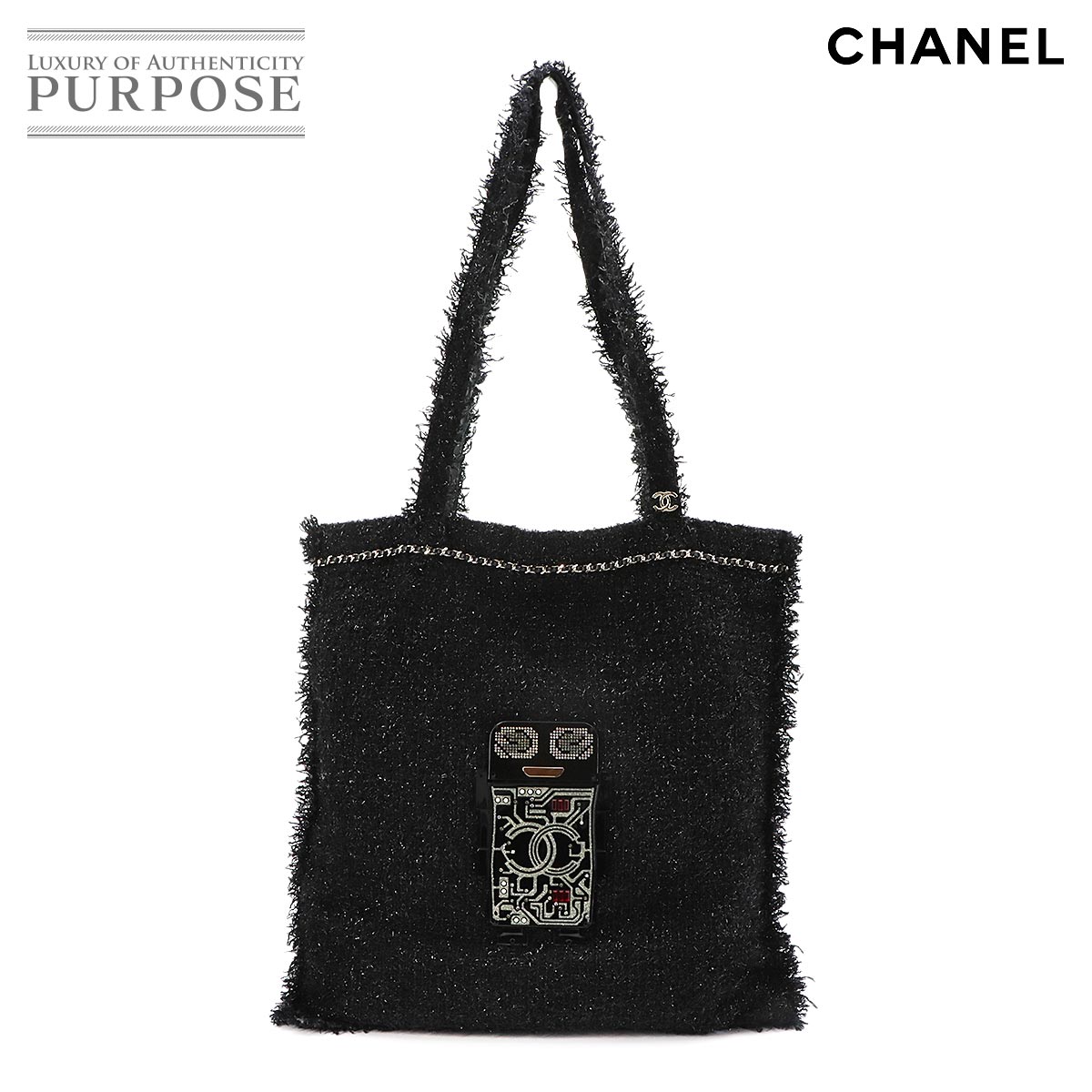 【新品負けず劣らず】 シャネル CHANEL 自動人形 ラージ 買い出し トート 御徒面子 ツィード 生産ライン石ころ 黒いこと A94646 Tote Bag 【中古】