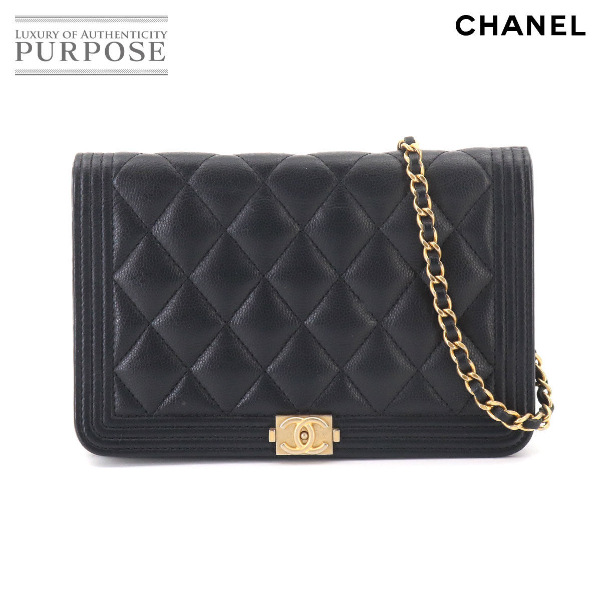 シャネル CHANEL 男の子シャネル チェーン店 ウォレット 長札入れ キャビア素はだ なめし革 黒いこと ゴールド 金具 Chain Wallet 【中古】