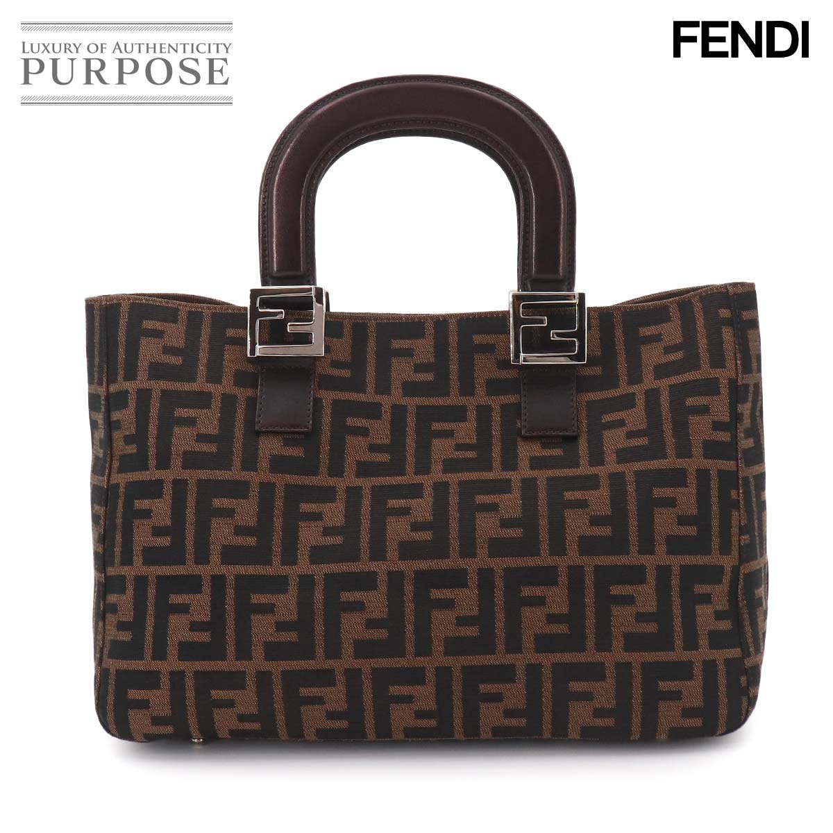 【新品負けず劣らず】 フェンディ FENDI ズッカ お手て 御徒面子 帆布 なめし革 赤銅色 黒いこと 26693 ヴィンテージ Zucca Bag 【中古】