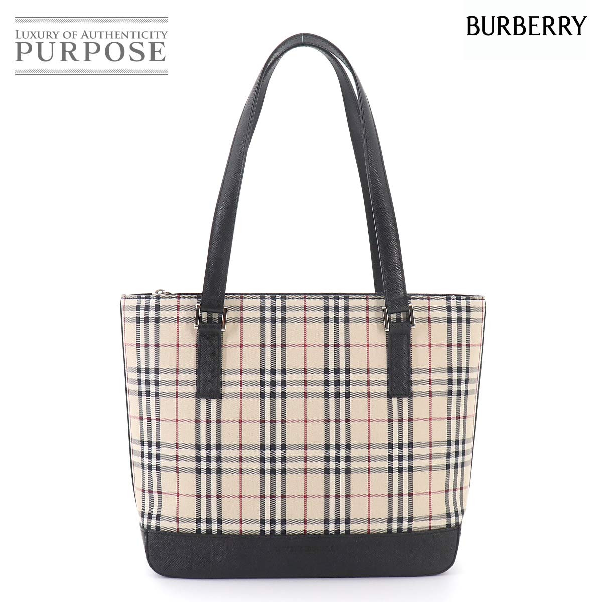 【新品負けず劣らず】 バーバリー BURBERRY ノバチェック お手て 御徒面子 帆布 なめし革 ベージュ 黒いこと Hand Bag 【中古】