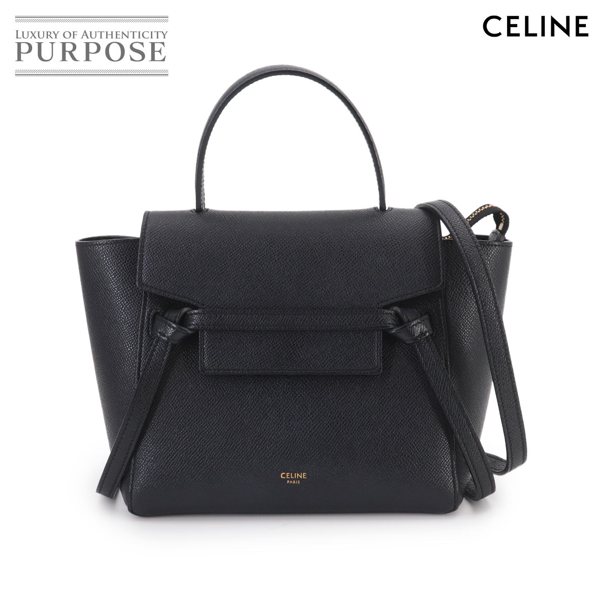 【美品】 セリーヌ CELINE 胴締め御徒面子 ナノ 2way お手々 肩部 御徒面子 なめし革 黒いこと 189003 Belt Bag Nano 【中古】