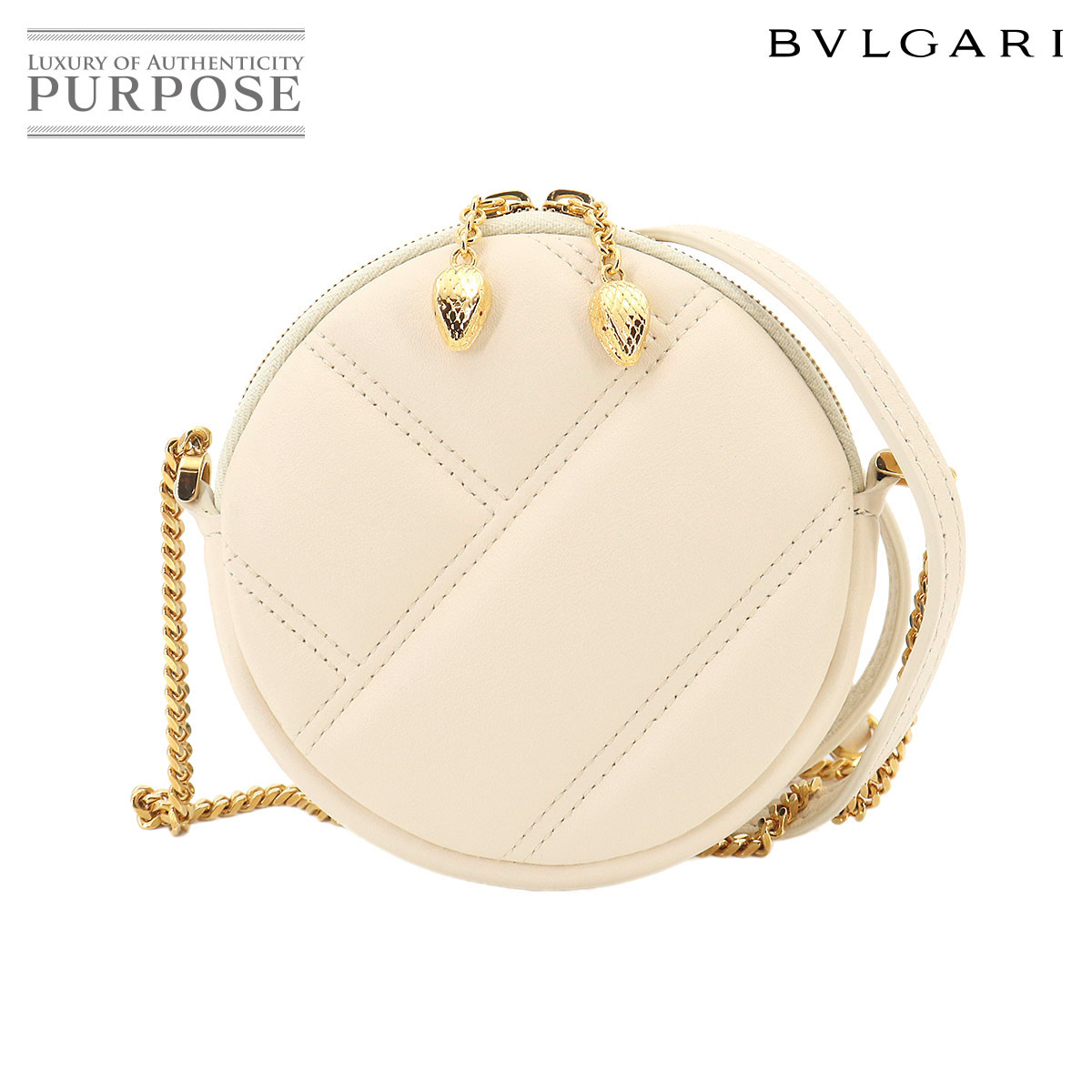 【未当て嵌める 見せびらかす品】 ブル小峡谷 BVLGARI セルペンティ カボション ミニ 肩肉 御徒面子 なめし革 白いこと Serpenti Cabochon Bag 【中古】