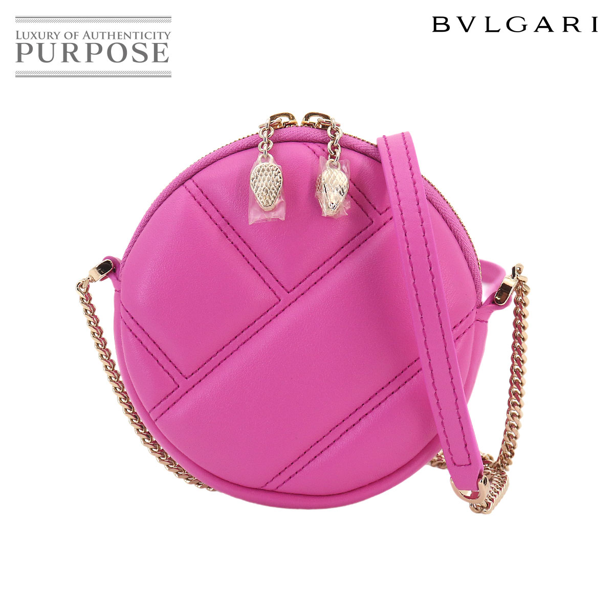 【未当て嵌める 見せびらかす品】 ブル小峡谷 BVLGARI セルペンティ カボション ミニ 肩肉 御徒面子 なめし革 さくら色 Serpenti Cabochon Bag 【中古】