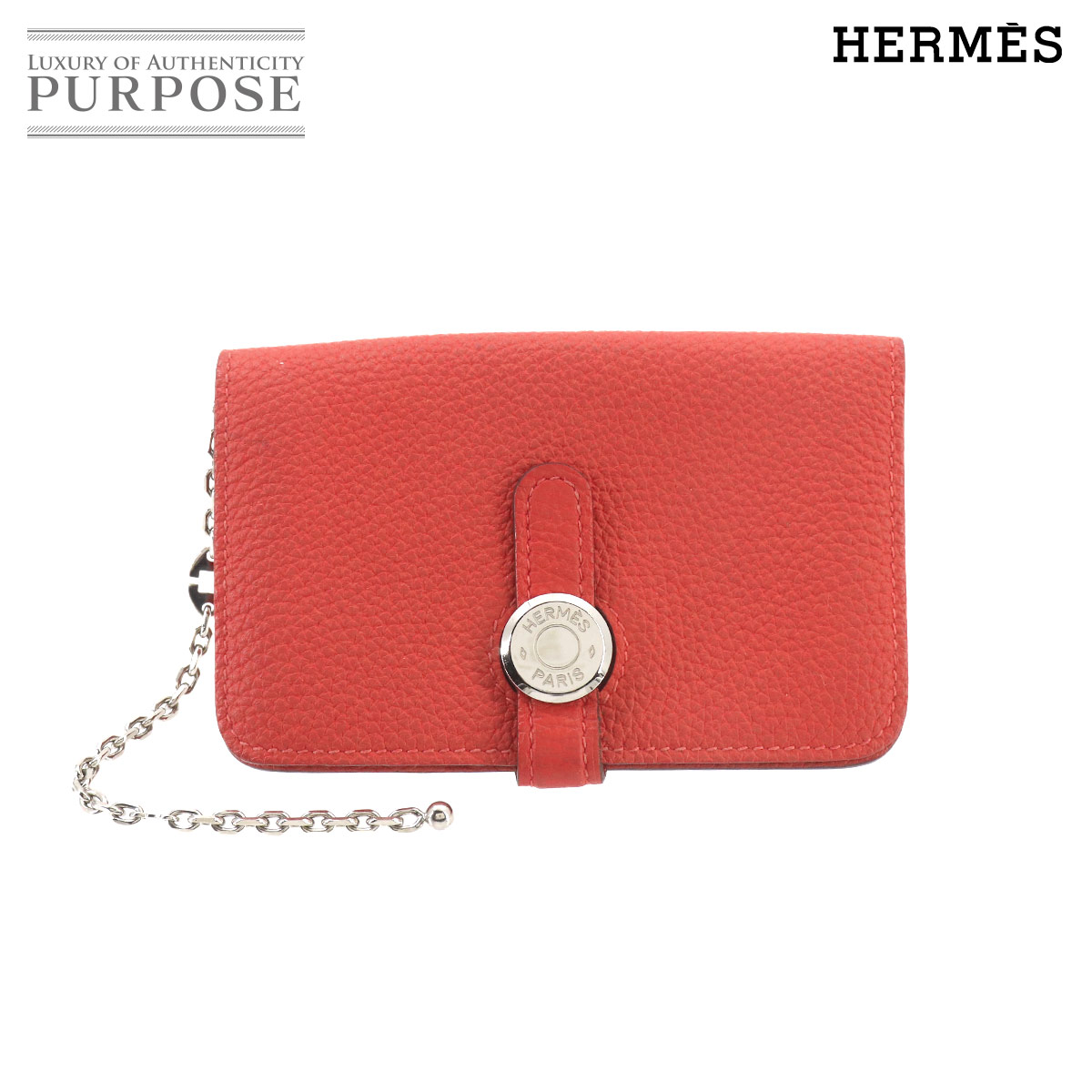 【美品】 エルメス HERMES ドゴン 歌留多入れもの トゴ ルージュピヴォワンヌ T目じるし しろがね色 金具 Dogon Card case 【中古】