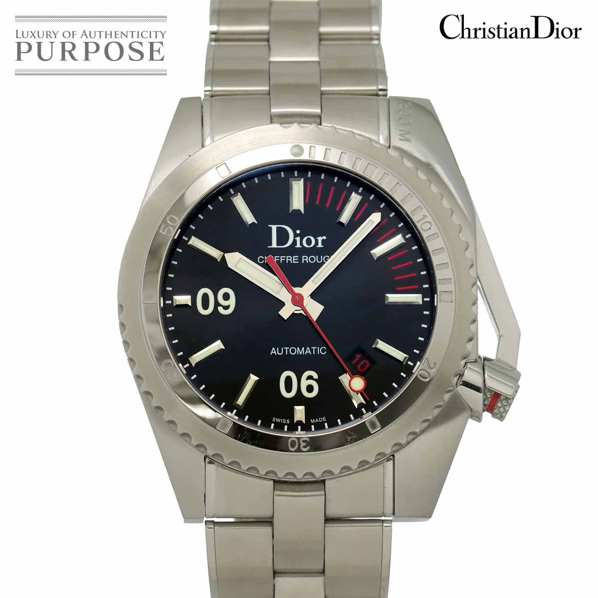 クリスチャン ディオール Christian Dior シフルルージュ CD085510 メンズ 腕時計 デイト ブラック オートマ 自動巻き ウォッチ Chiffre Rouge 【中古】|VINTAGE LOVER PURPOSE