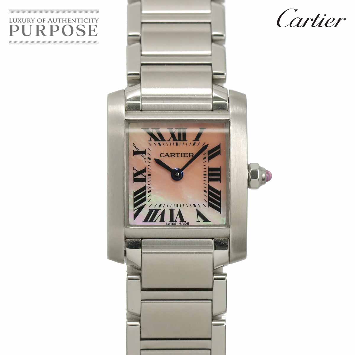 カルティエ Cartier タンクフランセーズSM W51028Q3 レディース ウオッチ さくら色甲殻 石英 御覧になる Tank Francaise 【中古】